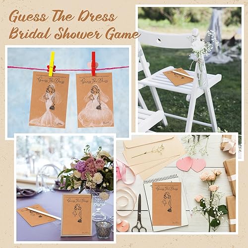 Miniatura 7 de Fulmoon Paquete de 50 juegos de despedida de soltera Guess The Dress para invitados, incluye tarjetas de juegos de ducha de boda, lápices solubles