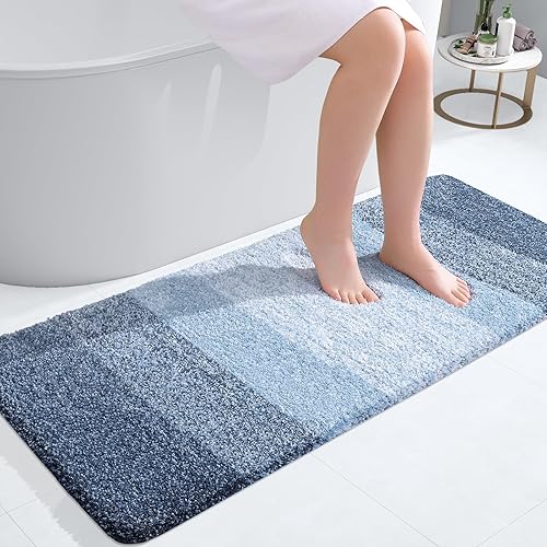 Miniatura 2 de OLANLY Alfombra de baño y inodoro ombré en forma de U, tamaño 47 x 20 pulgadas y alfombras de inodoro de 24 x 20 pulgadas, color azul marino,