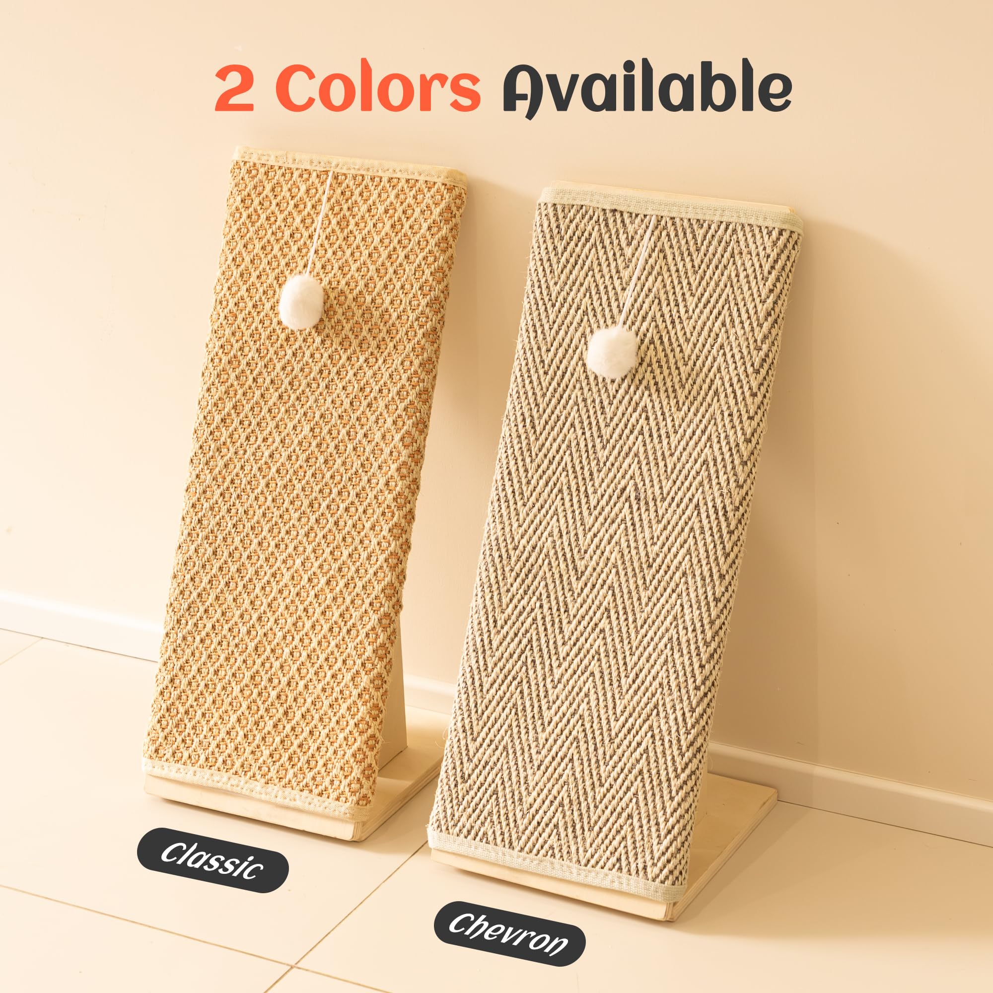 PETKARAY Griffoir chat de 65 cm de haut, avec rampe, meuble griffoir robuste en forme de L comme protection de meubles, griffoir pour chat intérieur, motif chevron