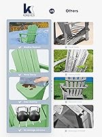 Vista 29 de KINGYES - Silla Adirondack plegable, sillas de patio de polietileno de alta densidad para todo tipo de clima, silla de césped con textura de madera