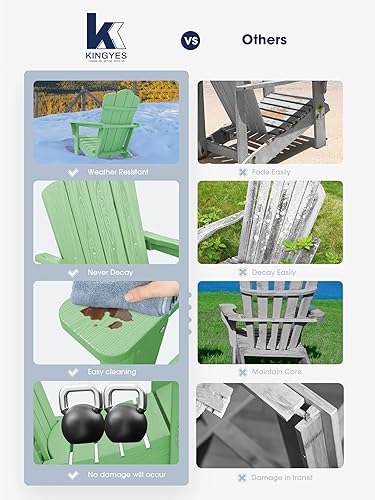 Vista 19 de KINGYES - Silla Adirondack plegable, sillas de patio de polietileno de alta densidad para todo tipo de clima, silla de césped con textura de madera