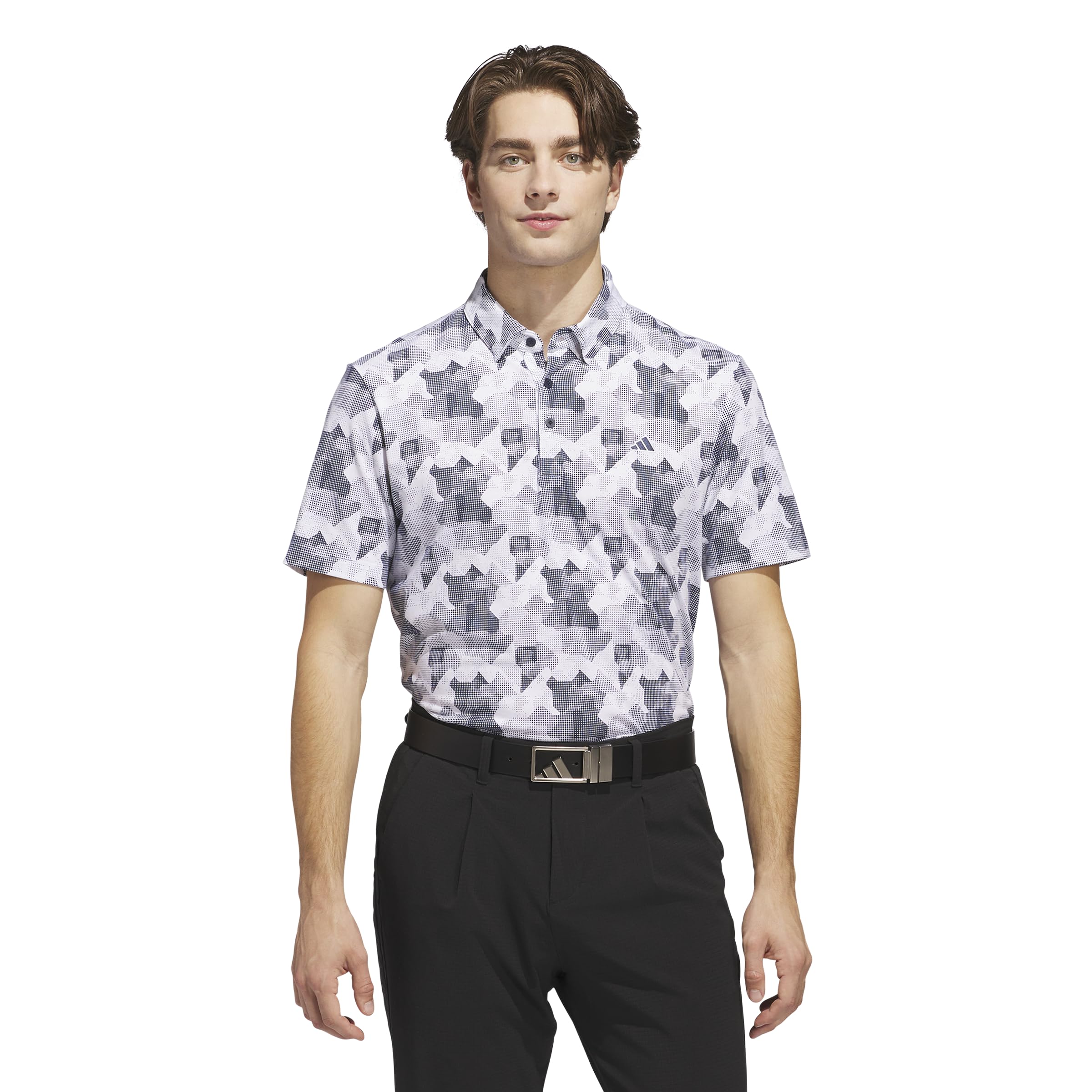 adidas Men's Go-to Printed Golf Polo Shirt, White/Collegiate Navy, XL