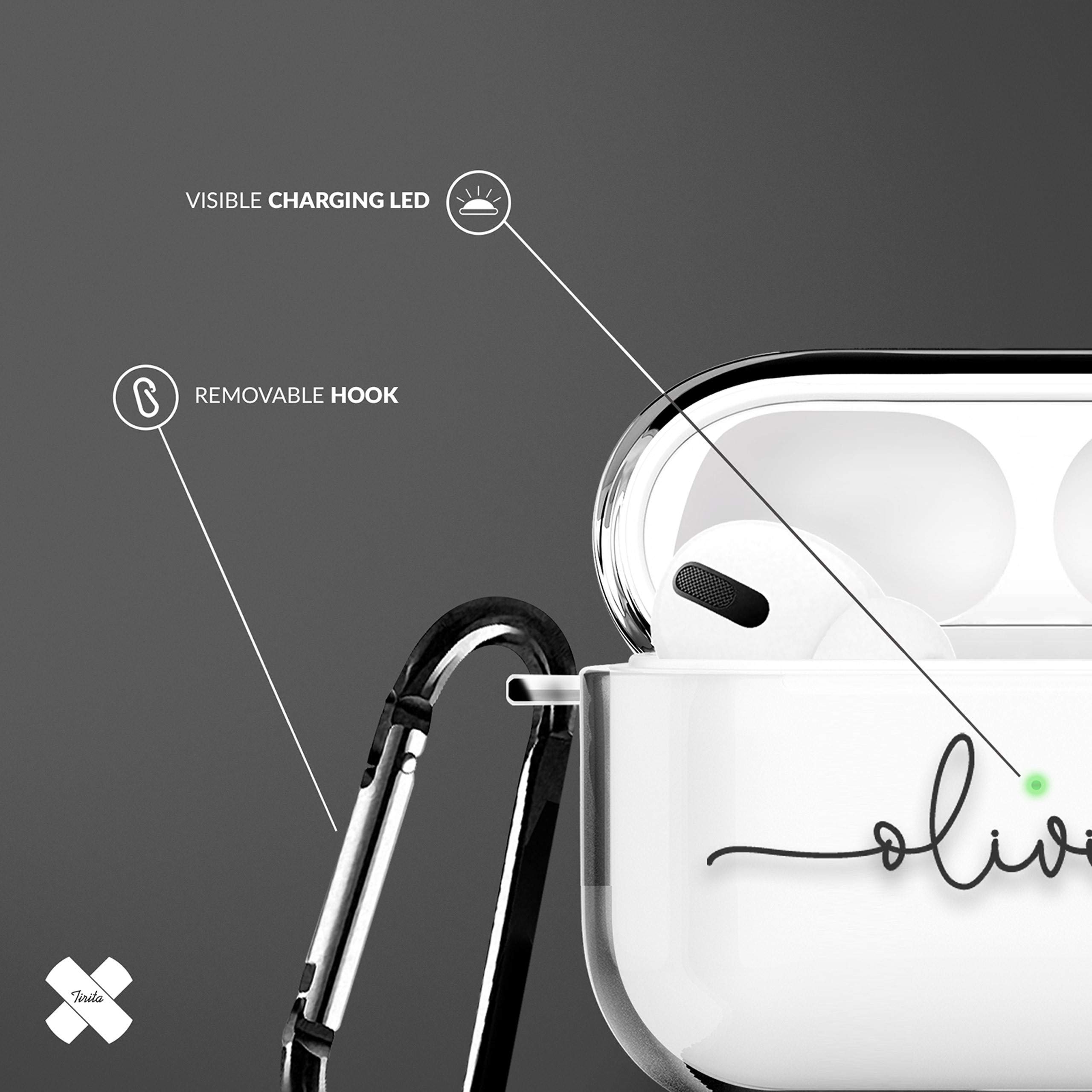 Tirita Personalised Custom Case Compatible with Apple AirPods 4th gen, Support Wireless Charging, with Carabiner, Front LED Visible [14- Golden Bee] — view 176