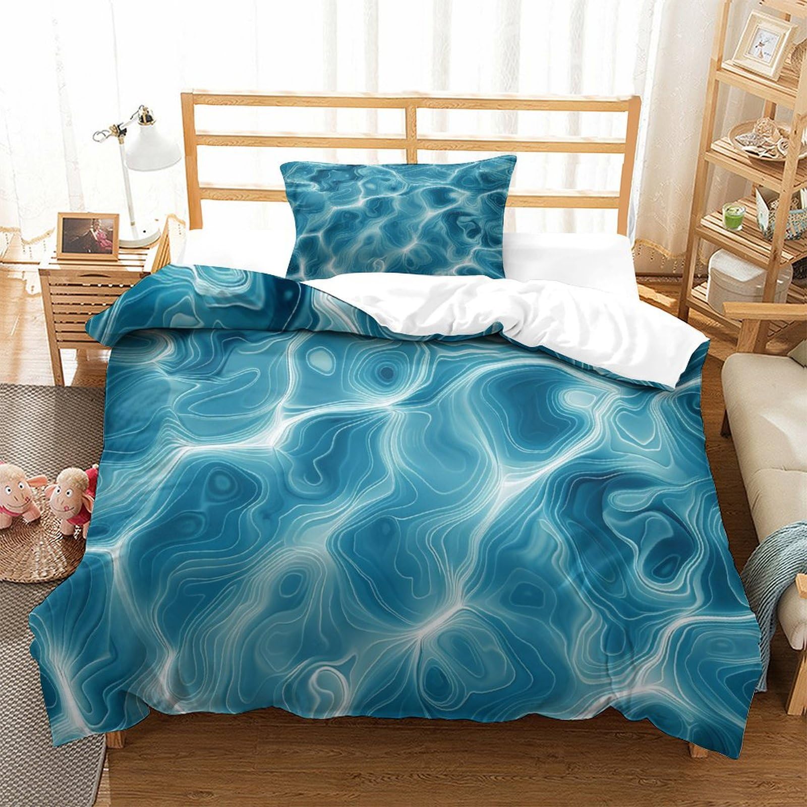 P1s9u7w5y Water Ripple-2 3D Printed Ripple Pattern Duvet Cover Set 3Pcs Microfiber Pool Design Bedding Set Single（135X200cm）
