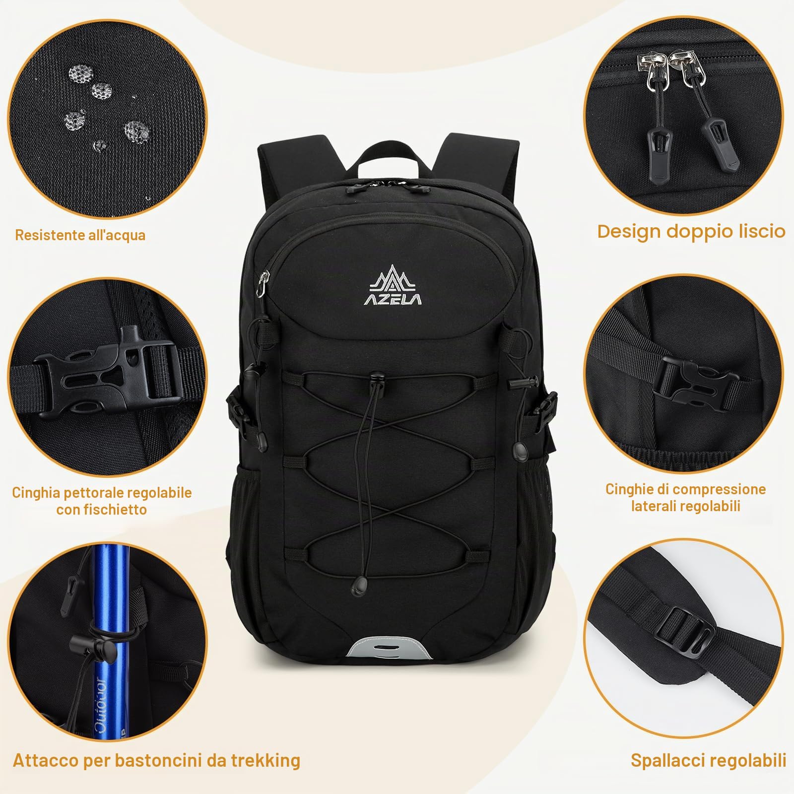 GES Zaino da trekking multifunzione da 30 l, con copertura antipioggia, zaino da trekking resistente, per scuola, lavoro, campeggio, trekking, ciclismo e sport all'aria aperta