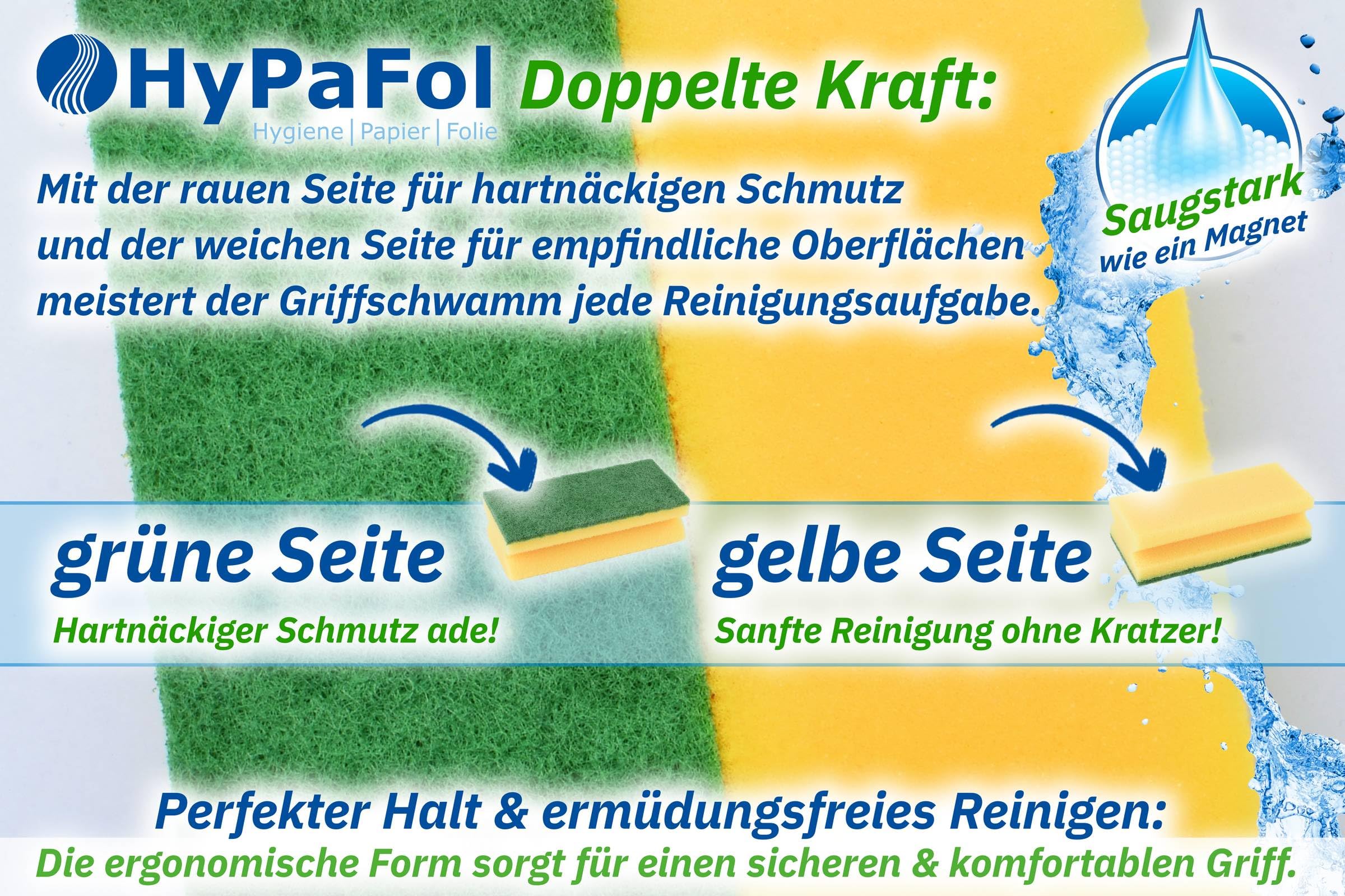 HypaFol Griffschwamm 120 Stück Topfreiniger I Spülschwamm für hartnäckige Verschmutzung I Putzschwamm Set für Küche, Gastro & Hotellerie I Reinigungsschwamm saugstark I Großer Küchenschwamm