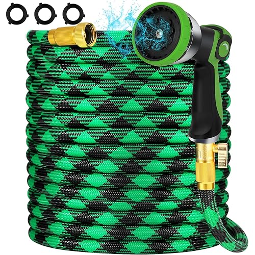 25FT NON-EXPANDABLE Garden Hose Ultra Lightweight Hose & Flexible Water Hose with 10-Pattern Spray Nozzle- Explosion-proof, High-Strength Special Cloth Cover with 3/4" Brass Connector.