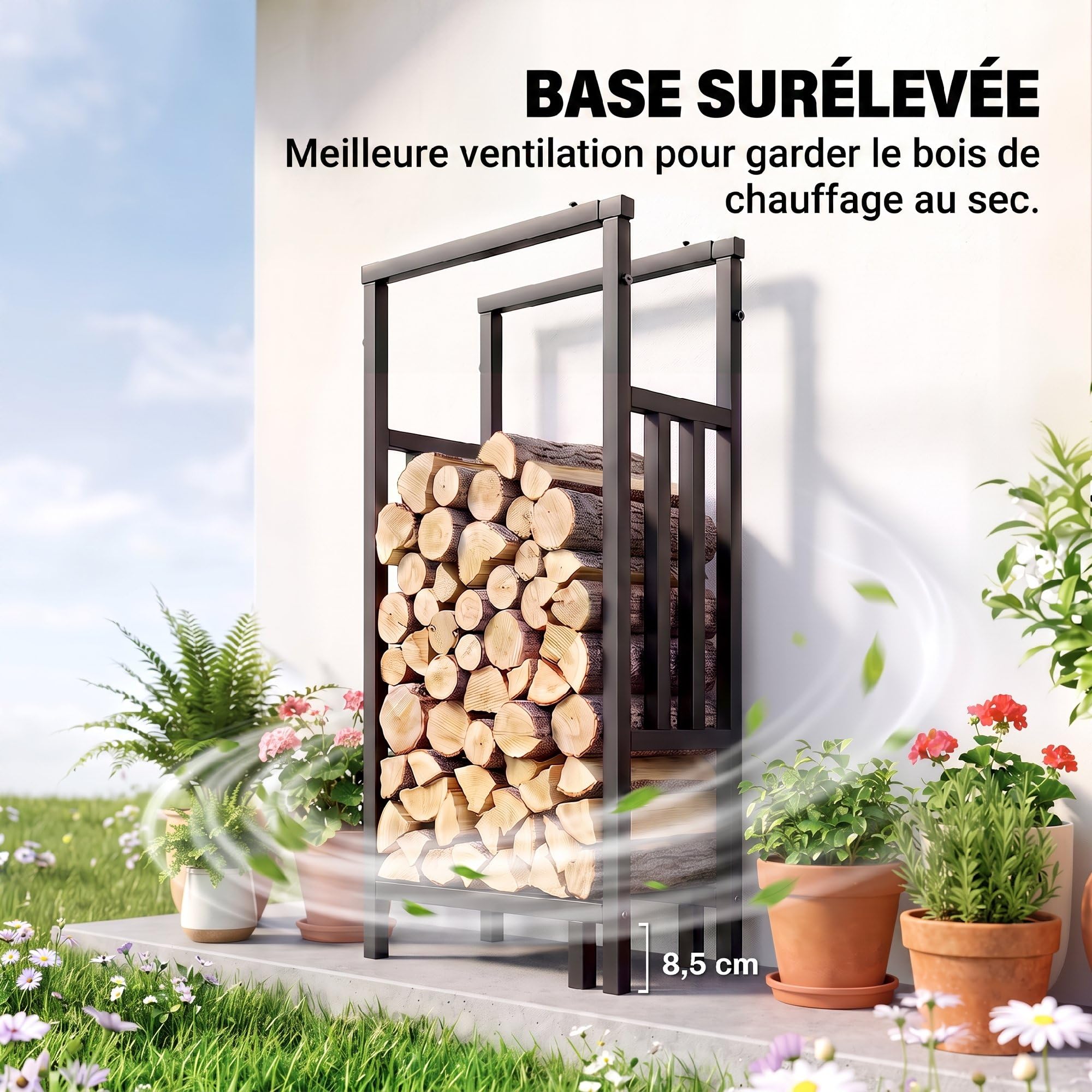 Outsunny Range Bûches en Acier - 100 kg 45,5-75,5 x 25 x 98-170 cm Noir