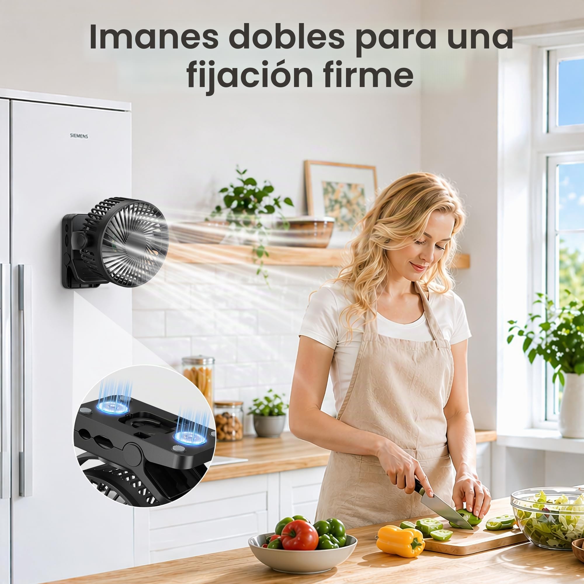 USB Ventilador Portátil Recargable 12000mAh 4 en 1 Ventilador Mesa Pinza Magnético con Mando 3 Velocidades Luz LED Temporizador 360°, Ventilador Sobremesa para Coche Camping Carro Bebé, Negro