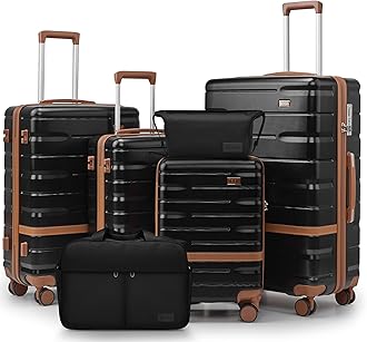 NEISIA Luggage Sets Lightweight Hard Shell Suitcases with Spinner Wheels for Family Travel - Durable PC+ABS Material Carry On Luggage YKK Zippers (Black, 6 Piece Sets (18/20/24/28/DB/TB))