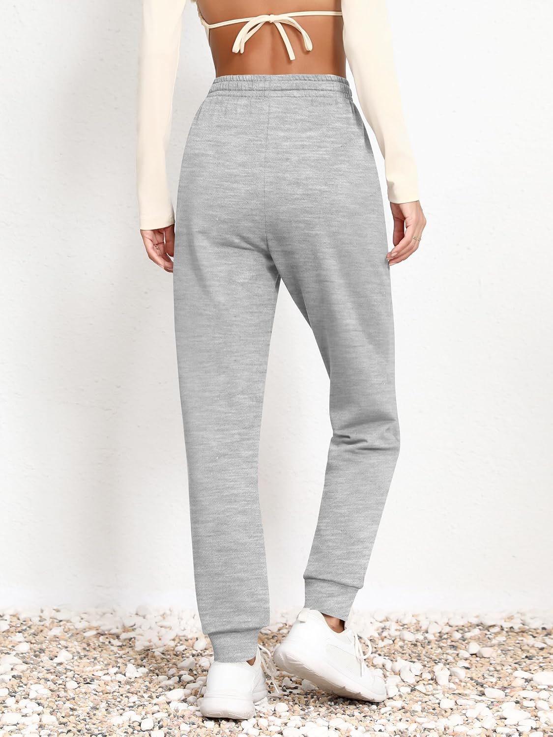 Missufe Women's High Waisted Fleece Baggy Sweatpants Workout Lounge Jogging Athletic Cinch Bottom Trousers with Pockets - Image 2