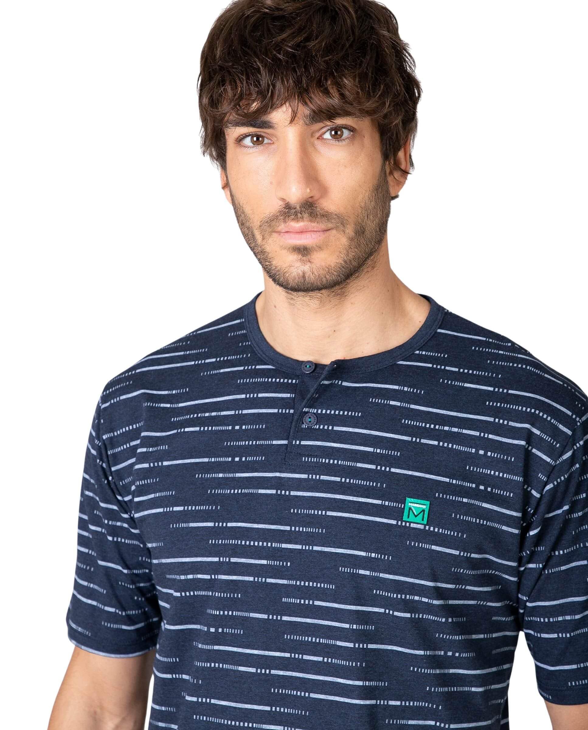 MASSANA Pijama Corto para Hombre de Verano, Mezcla de Algodón y Poliéster, Cuello Henley con Botones, Estampado Marino, Modelos P261330 y P261328