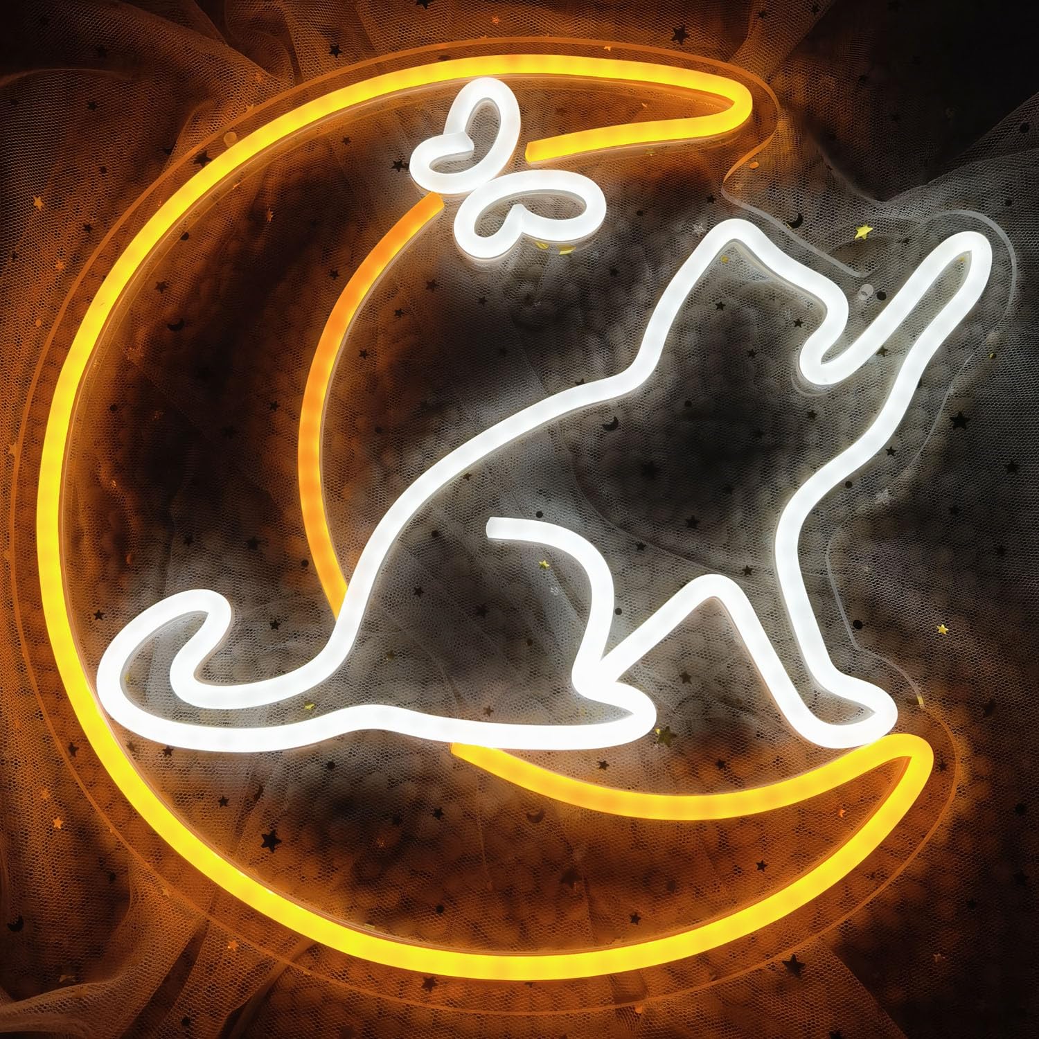 Cat Neon Signs,Cat LED Neon Sign for Wall Decor，Butterfly Stained Window Hanging, Animal 3D Wall Art Neon Light Moon Neon Sign for Preppy Room Decor Bedroom Living Room Loss of Cat Memorial Gifts