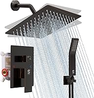 Vista 27 de SR SUN RISE Sistema de ducha de bronce aceitado, cabezal de ducha cuadrado de 10 pulgadas con cabezal de ducha de mano, cabezal de ducha de cascada