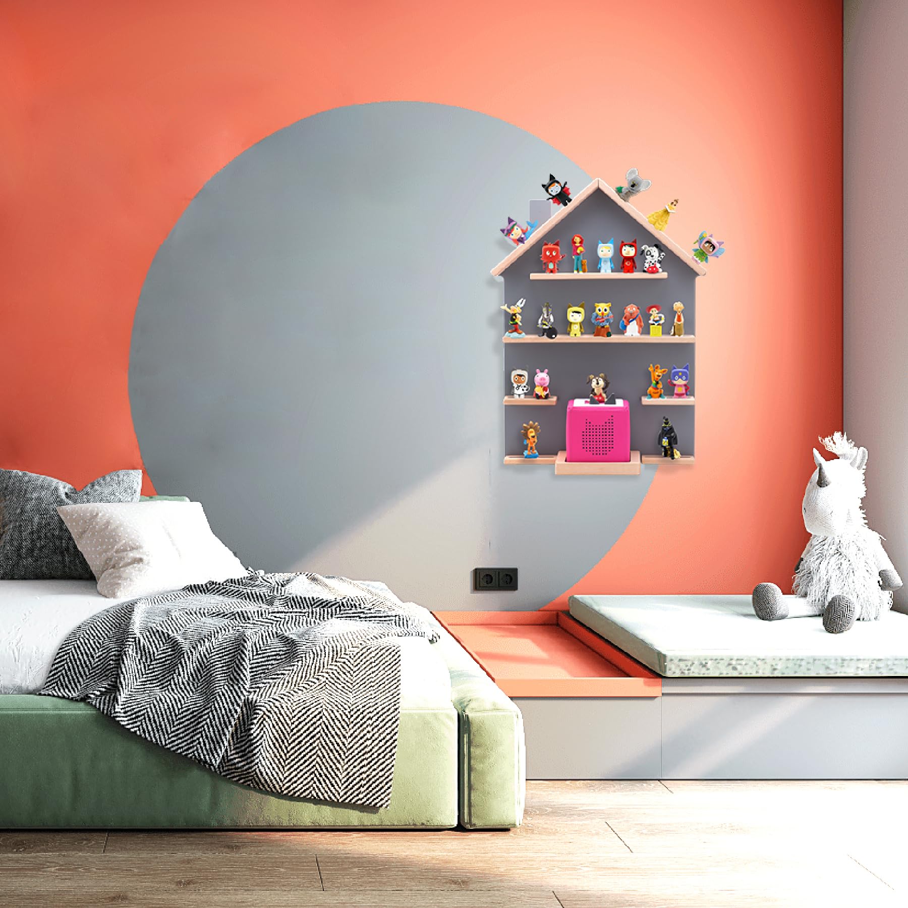 Étagère murale, pour boîte à musique, compatible avec Toniebox et Tonies, pour plus de 40 figurines, pour chambre d'enfant et de bébé, grise