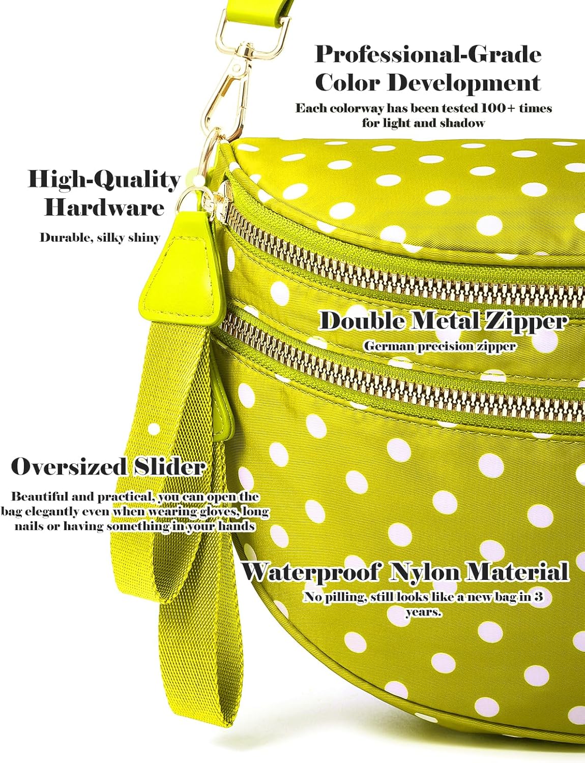 Polka Dots Crossbody Bag Bum Bag for Women,Spacious Checkered Purse Fanny Packs Belt Bag (Yellow Polka Dots) - Image 6