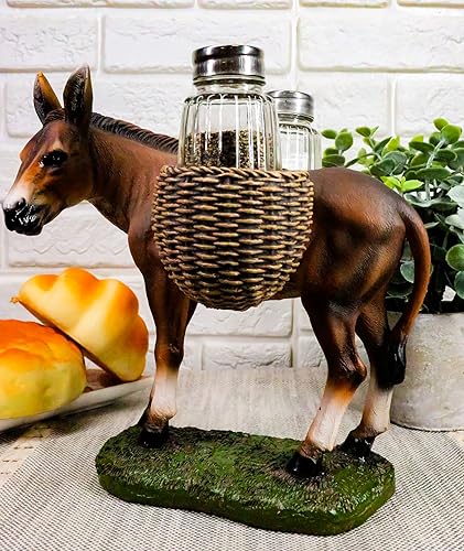 Miniatura 8 de Ebros - Alforjas rústicas de animales de granja de burro con figuras de especias, salero y pimentero, decoración de cocina, centro de mesa,