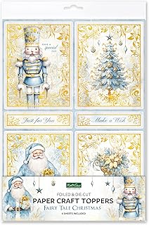 Katy Sue Fairy Tale Christmas Foiled Paper Craft Toppers For Christmas Card Making - 6 Sheets Containing 60 Gold-Foiled Card Toppers in Blue & Gold Featuring Festive Designs