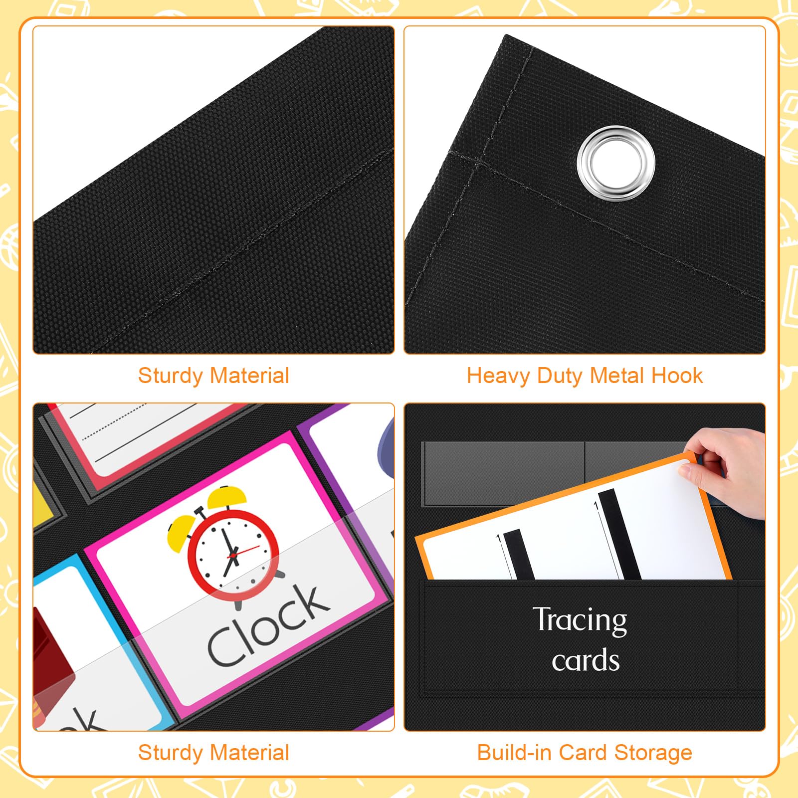 Motiskyy 34" x 27" All About Letters Pocket Chart Alphabet Learning Pocket Chart with 96 Cards Letter of The Day/Week Activity Wall Alphabet Card Tracing for Homeschool Preschool Kindergarten(Black) - Image 6