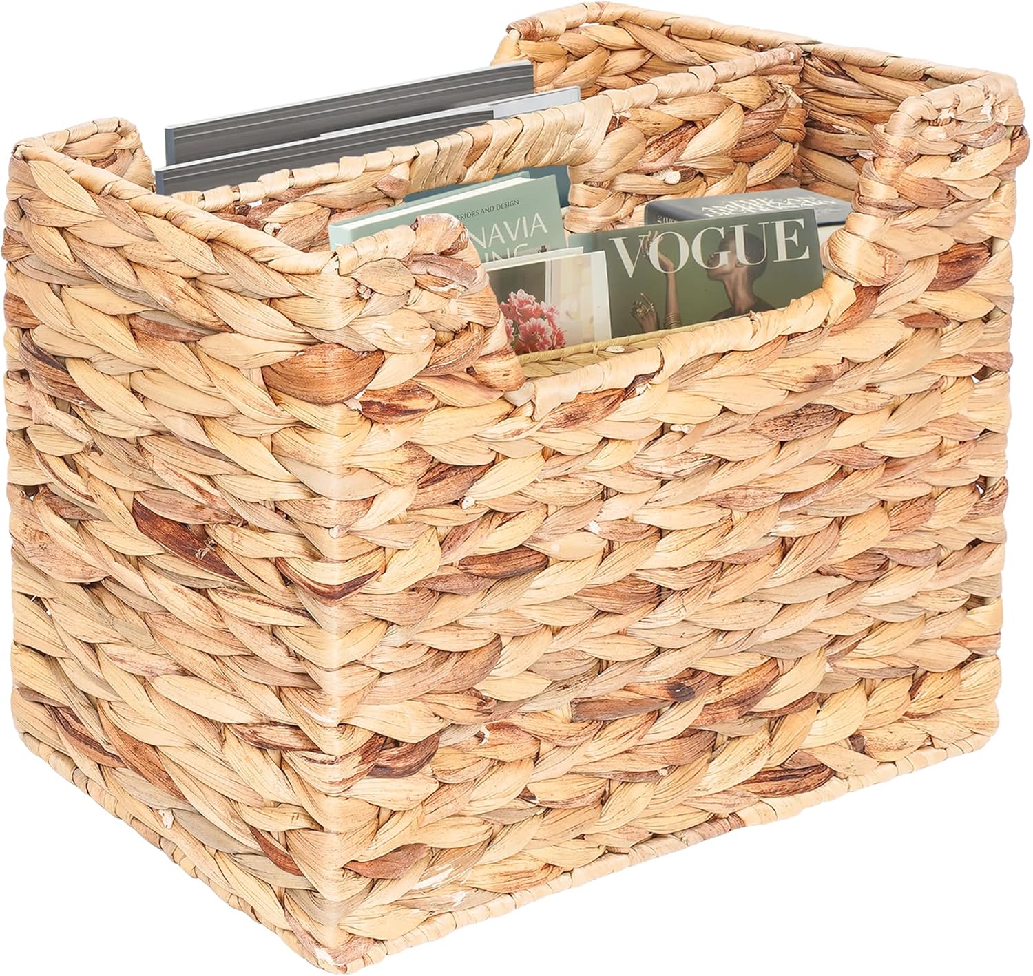 Magazines Holder - Wicker Magazine Rack, Handwoven Magazine Holders for Bathroom, Magazine Organizer for Books, Newspaper, Water Hyacinth Magazine Basket, 14.2 x 11.4 x 6.7 inch