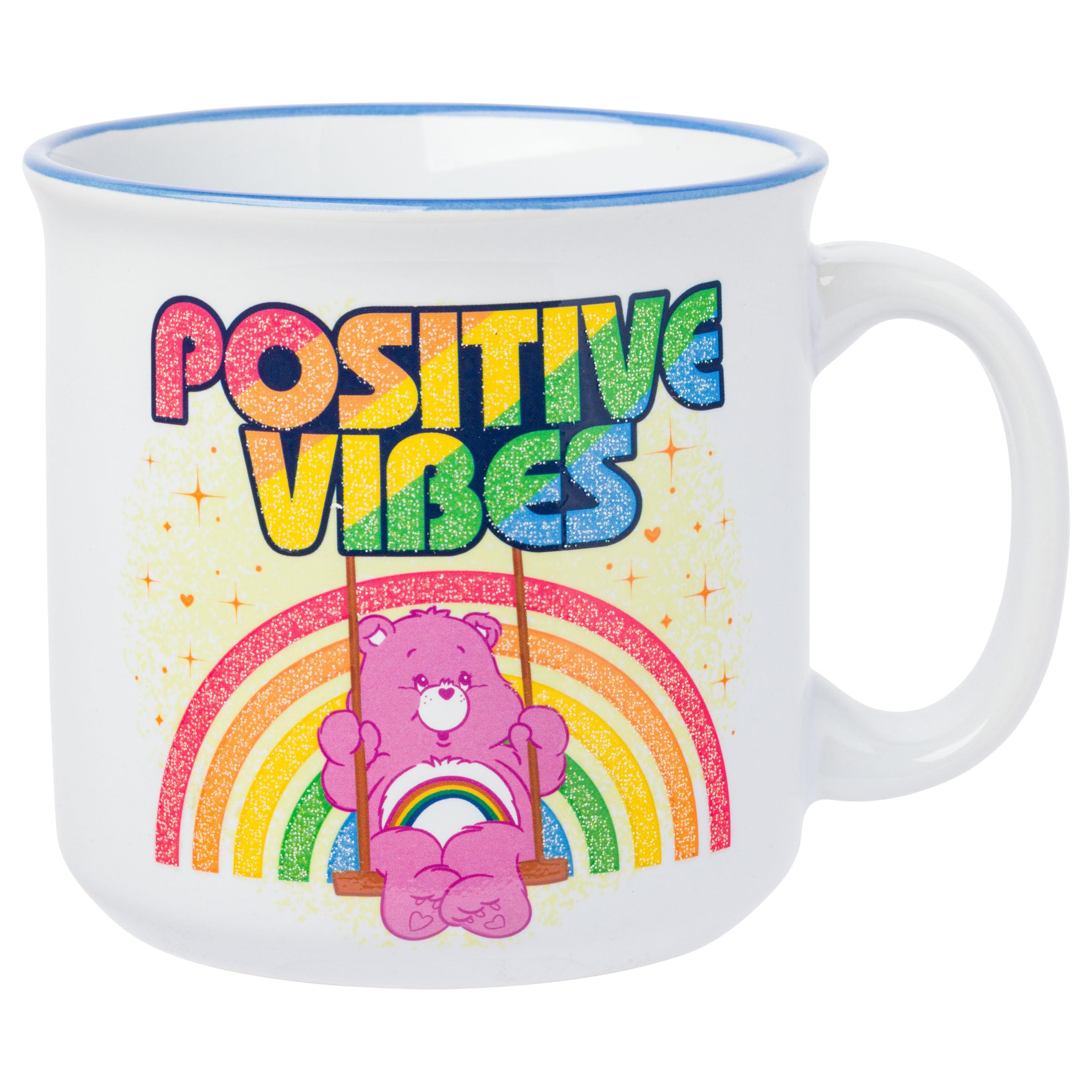 Care Bears “Positive Vibes” Glitter Ceramic Camper Mug Featuring Cheer Bear, 20 Ounces