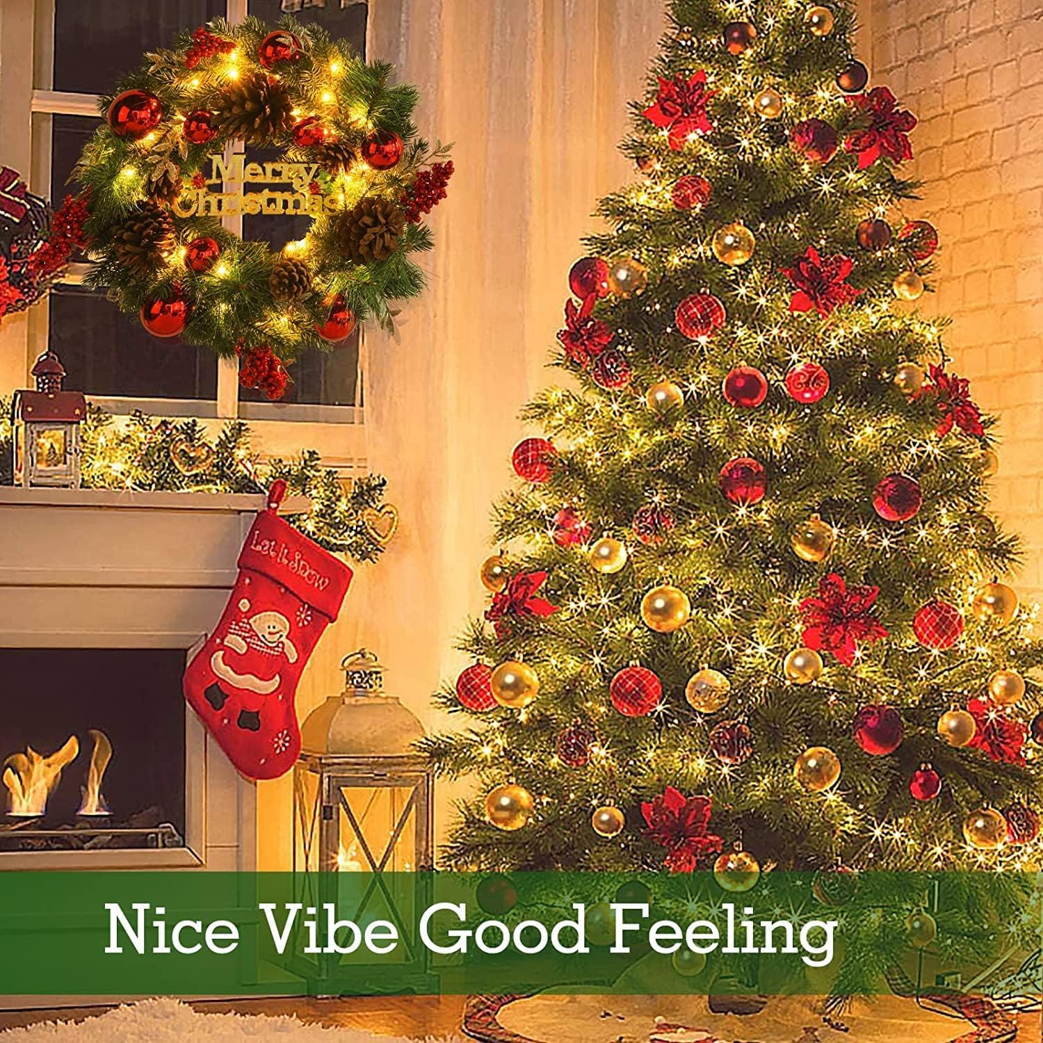 Avoalre 40cm Ghirlanda Natalizia con Luci LED Ghirlanda Natale a Batteria con Timer 8 Modalità Ghirlanda Natalizia per Porta Scale Camino Murale Finestre Interno Esterno Natale Decorazione
