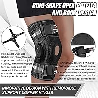 Vista 4 de NEENCA Rodillera profesional para dolor de rodilla, soporte de rodilla con bisagras con sistema patentado de fijación de correa X, fuerte