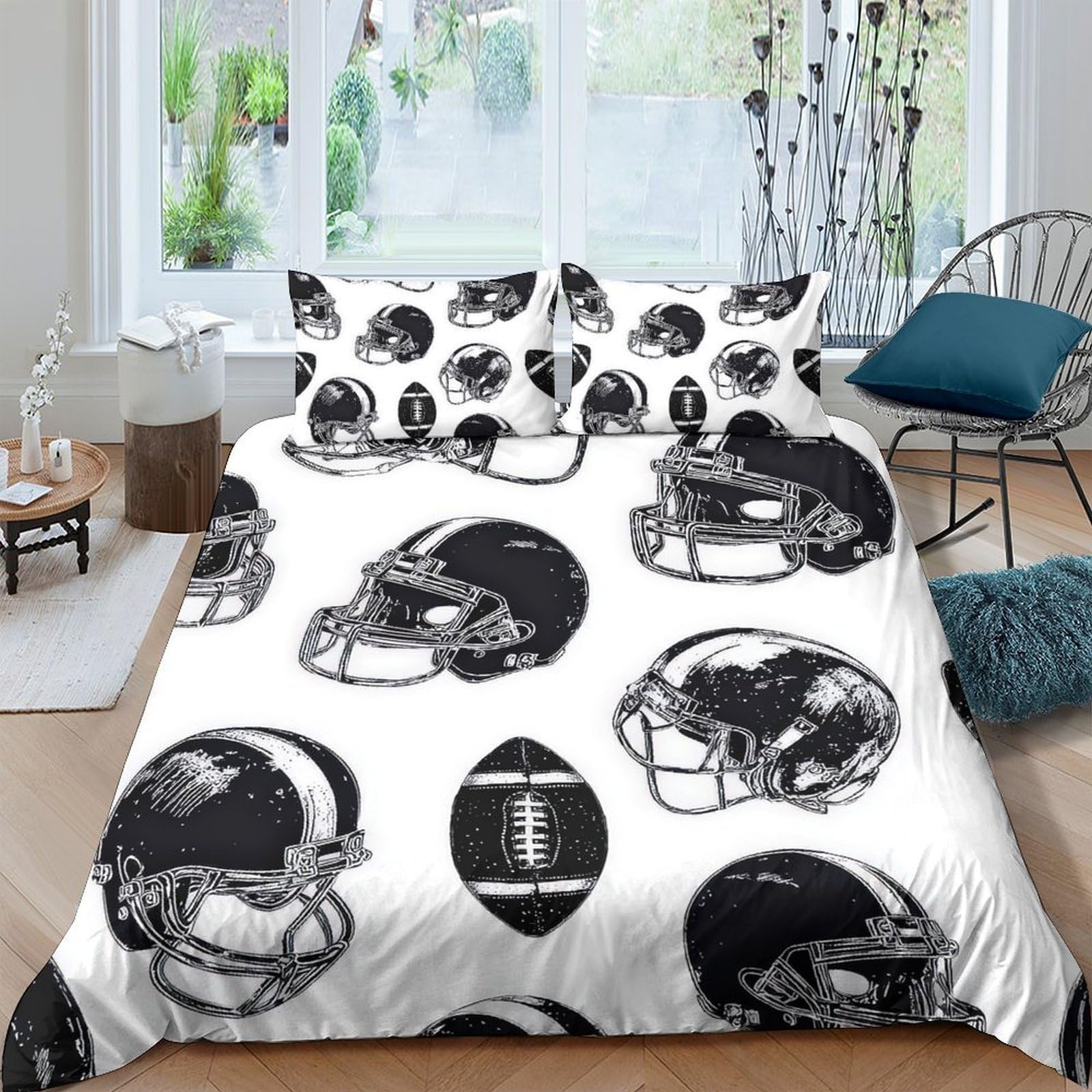 Ctjqhvkz Style-5 3D Printed American Football Helmet Fitted Sheet Microfiber Soft Breathable Sports Ball Bed Cover For Bedroom Dorm Decor Single（135X200cm）
