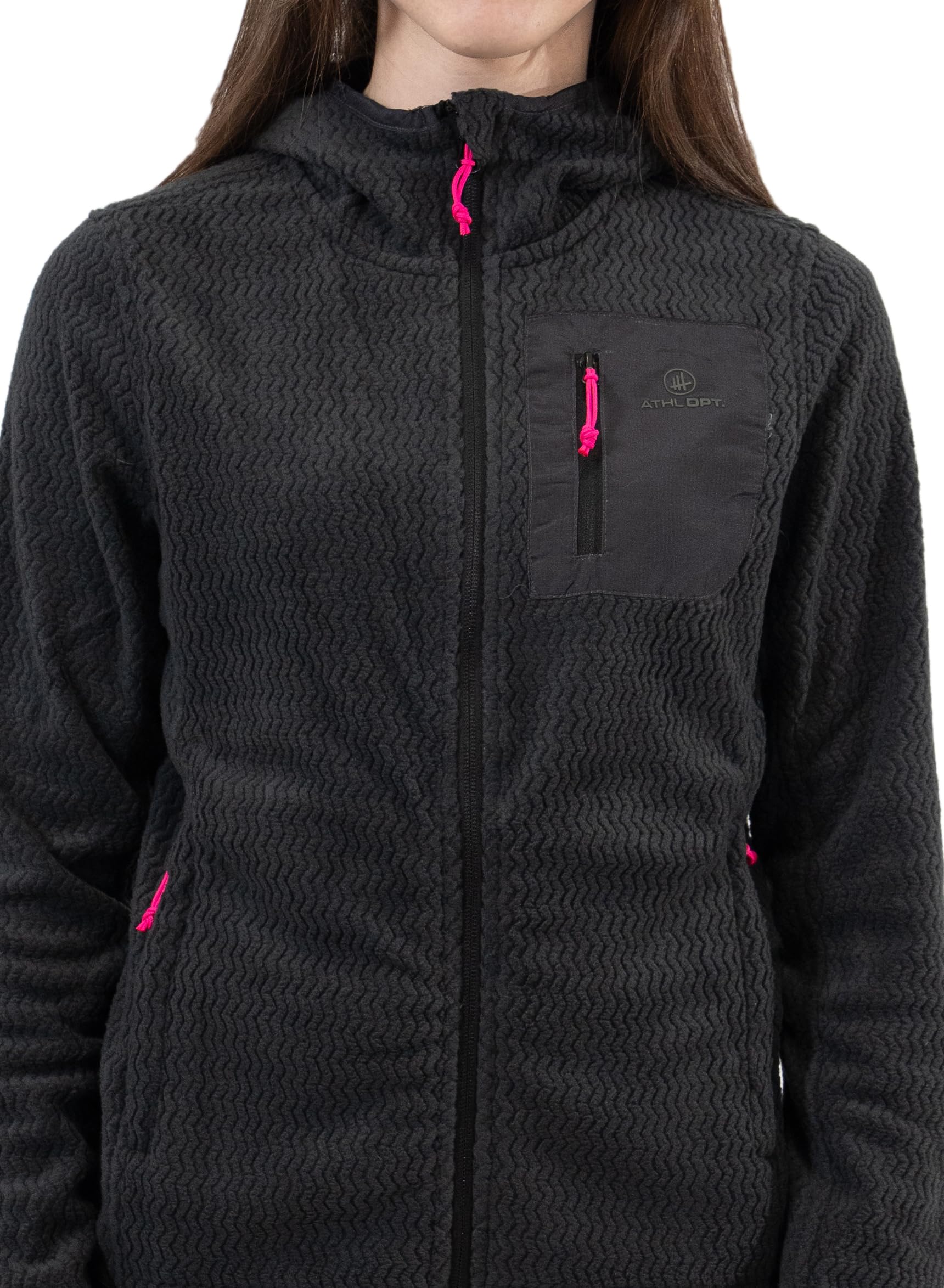 Damen sportliche Fleecejacke mit Stehkragen oder Kapuze in modischen Farben für Outdooraktivitäten