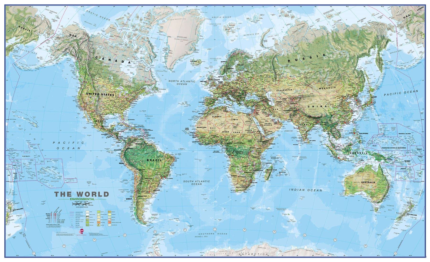 World Huge Wall Map Laminated