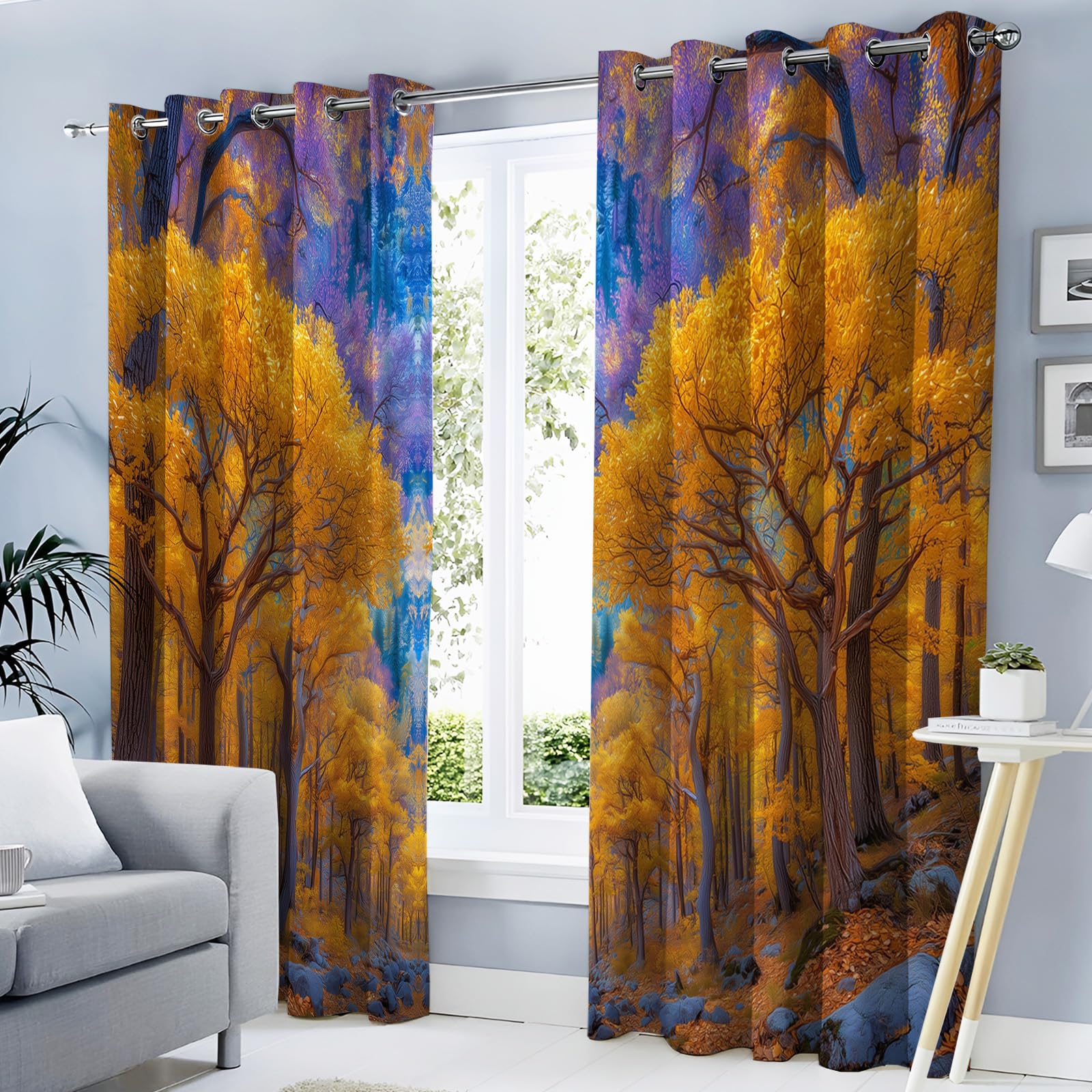 Rideau forêt d'automne pour salon chaleureux lot de 2 rideaux opaques contre les courants d'air