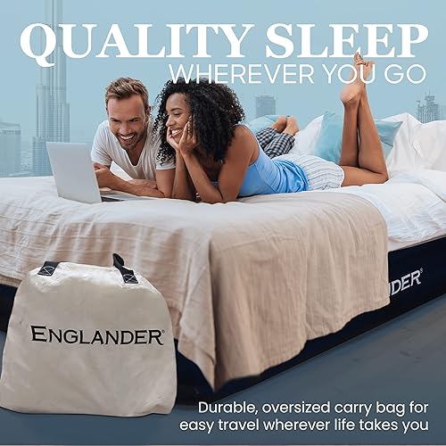 Vista 27 de Englander Colchón de aire tamaño Queen con bomba incorporada, cama inflable doble de lujo para el hogar, viajes y campamento, cama inflable de Marrón
