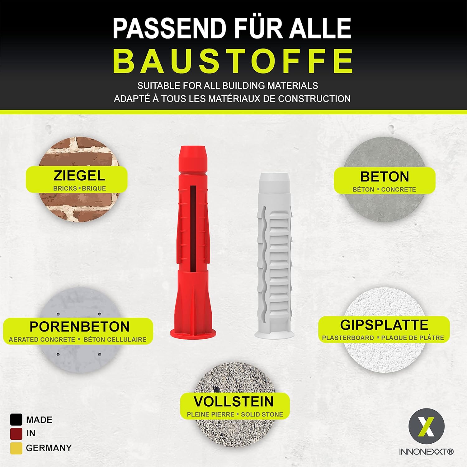 INNONEXXT® Premium 145Piece Dowel Set Expansion Dowels 5×25, 6×30, 8