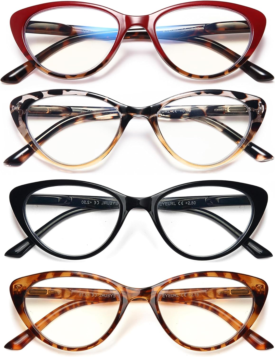 EYEURL 4-Pack Cat Eye Reading Glasses for Women Blue Light Blocking Computer Reading Glasses Anti-Glare Cat Eye Readers For Women,0.5