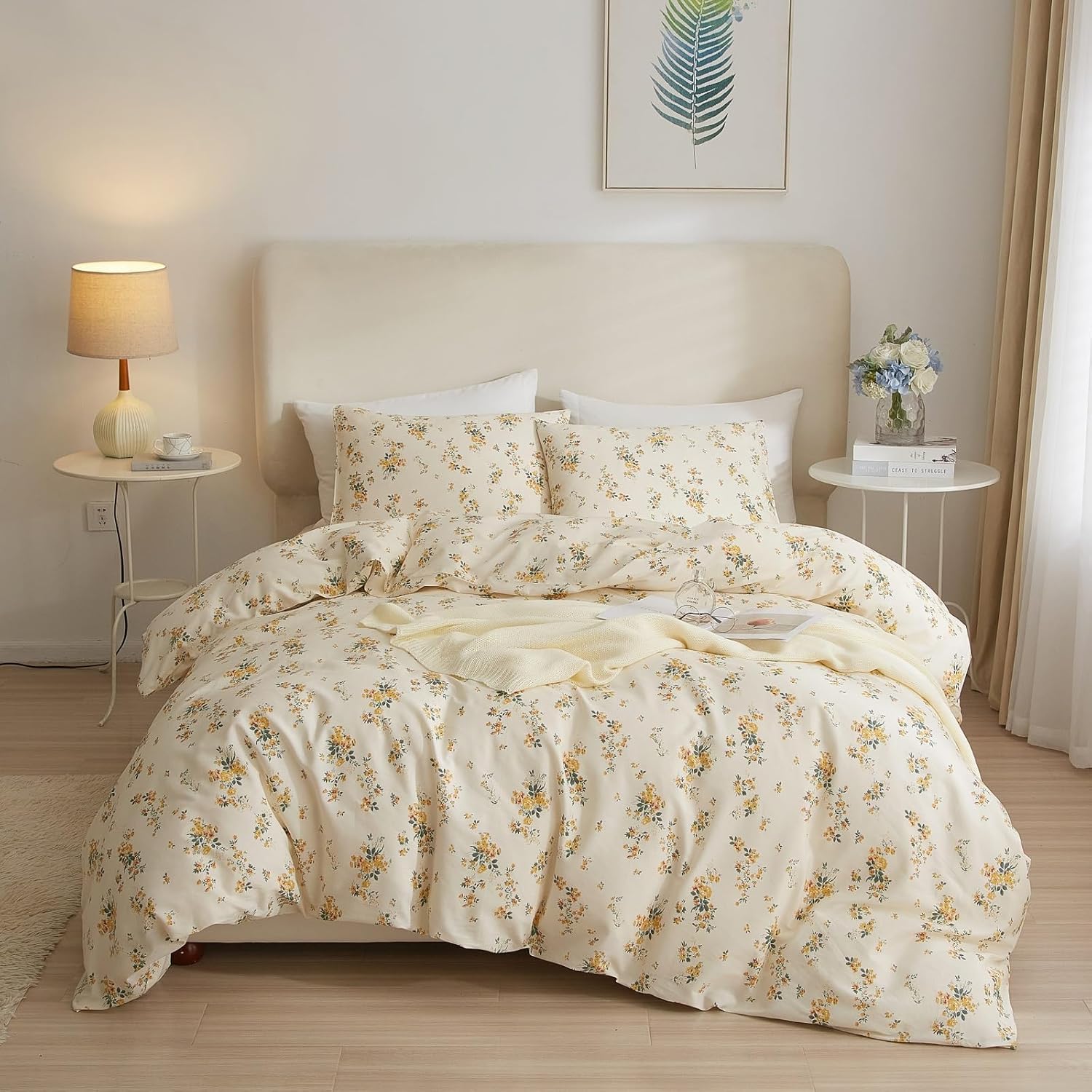 Vintage Yellow Flower Comforter Set Queen Fluffy Soft Floral Bedding Comforter Boho Flower Leaves Botanical Comforter Cottagecore Bedding Set Aesthetic Floral Comforter Set Queen Size for All Season - Image 2