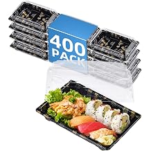 400 Set 7.3"x 5"x 2" Disposable Rectangle Sushi Trays with Lids