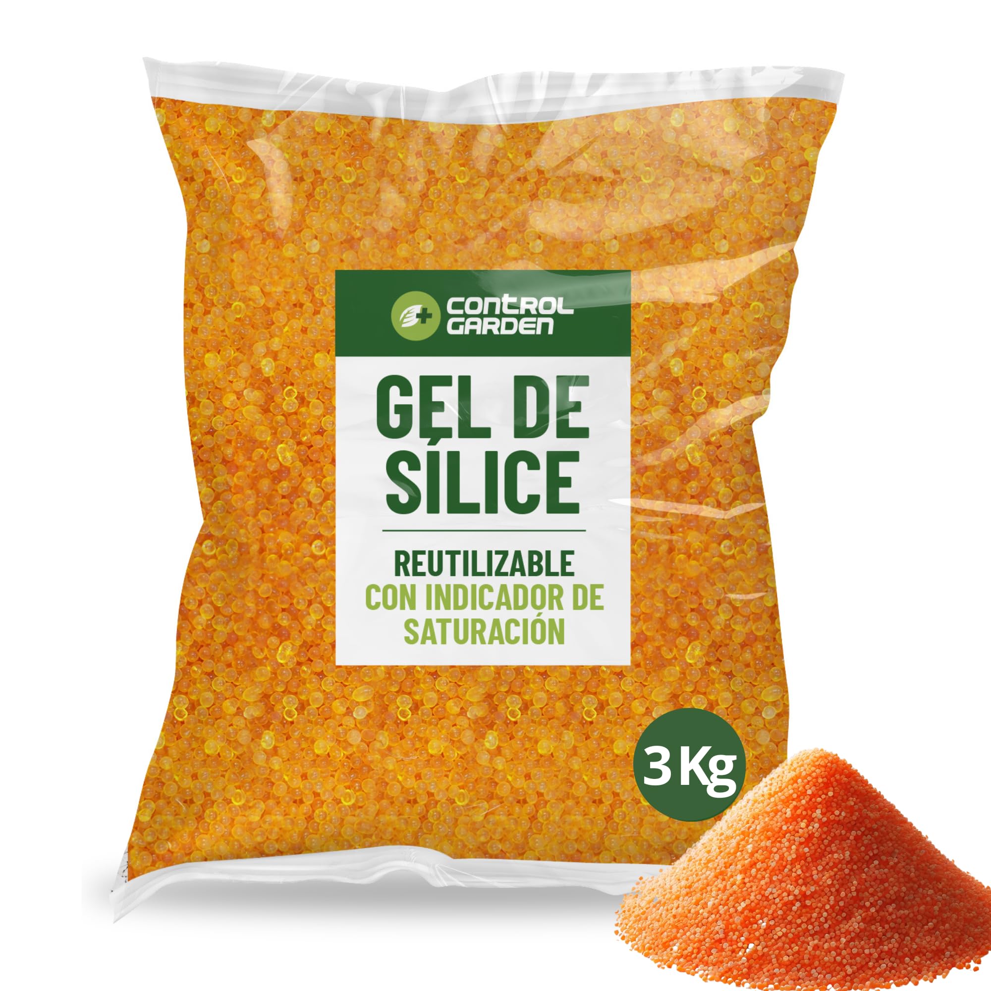CONTROL GARDEN Gel de Sílice Naranja 3 KG | Absorbedor de Humedad Reutilizable No Tóxico | Bolitas Desecantes Antihumedad Indicador de Saturación | Deshumidificador Natural