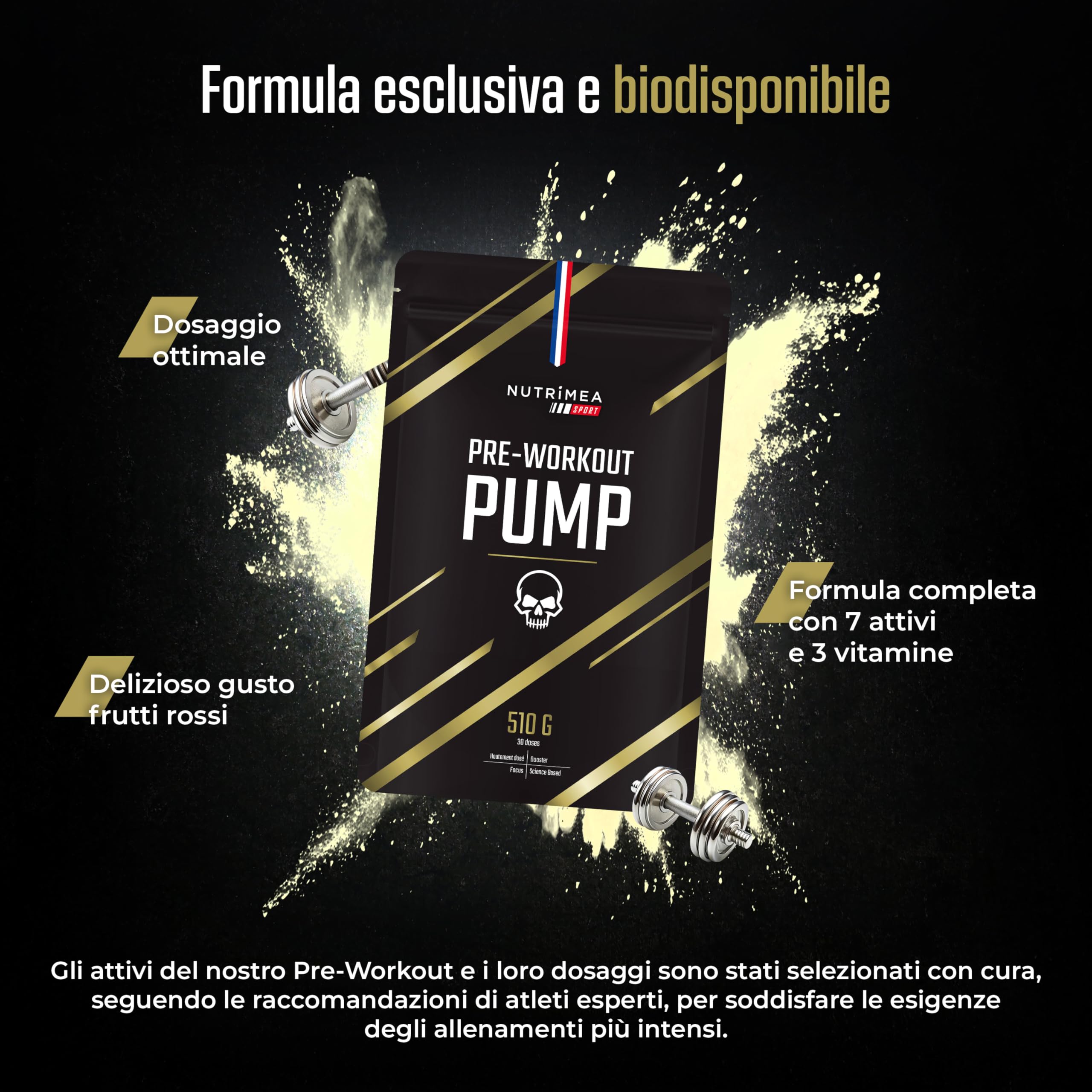 Pre Workout Potente | Integratore Pre-Allenamento Boost di Energia | AAKG, Beta Alanina, Caffeina, Citrullina, Taurina, Tirosina | Vitamine B3, B6, B12 | 510g | Gusto Frutti Rossi | Nutrimea
