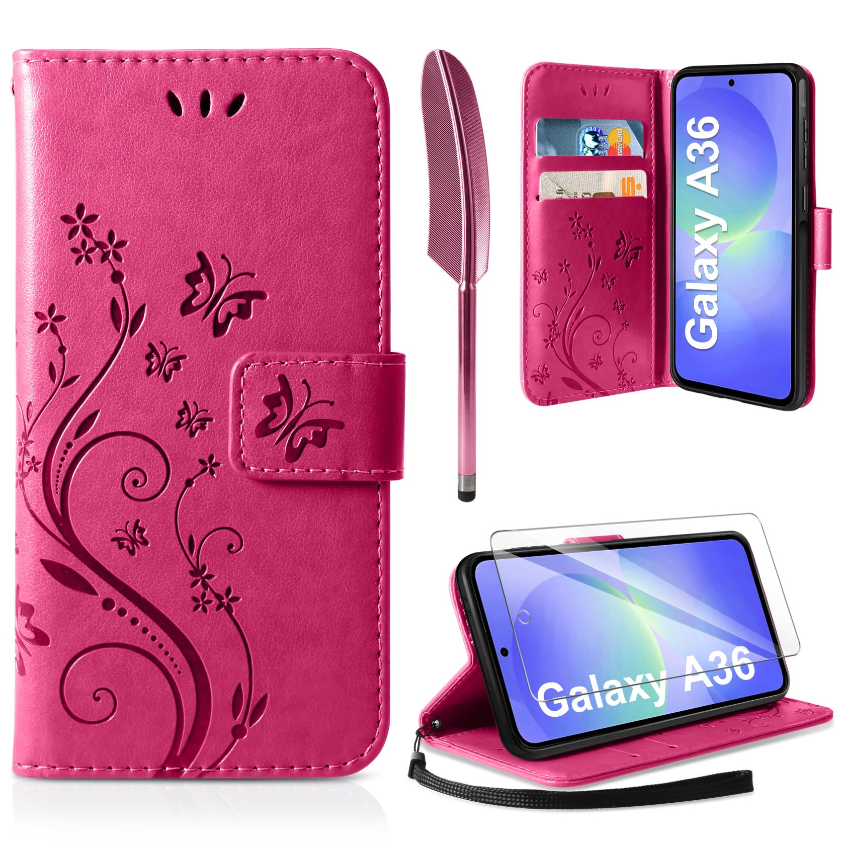 AROYI Lederhülle Kompatibel mit Samsung Galaxy A37 5G Hülle und Schutzfolie, Flip Wallet Handyhülle PU Leder Case Kartensteckplätzen Schutzhülle Kompatibel mit Samsung Galaxy A37 5G Dunkel Blau