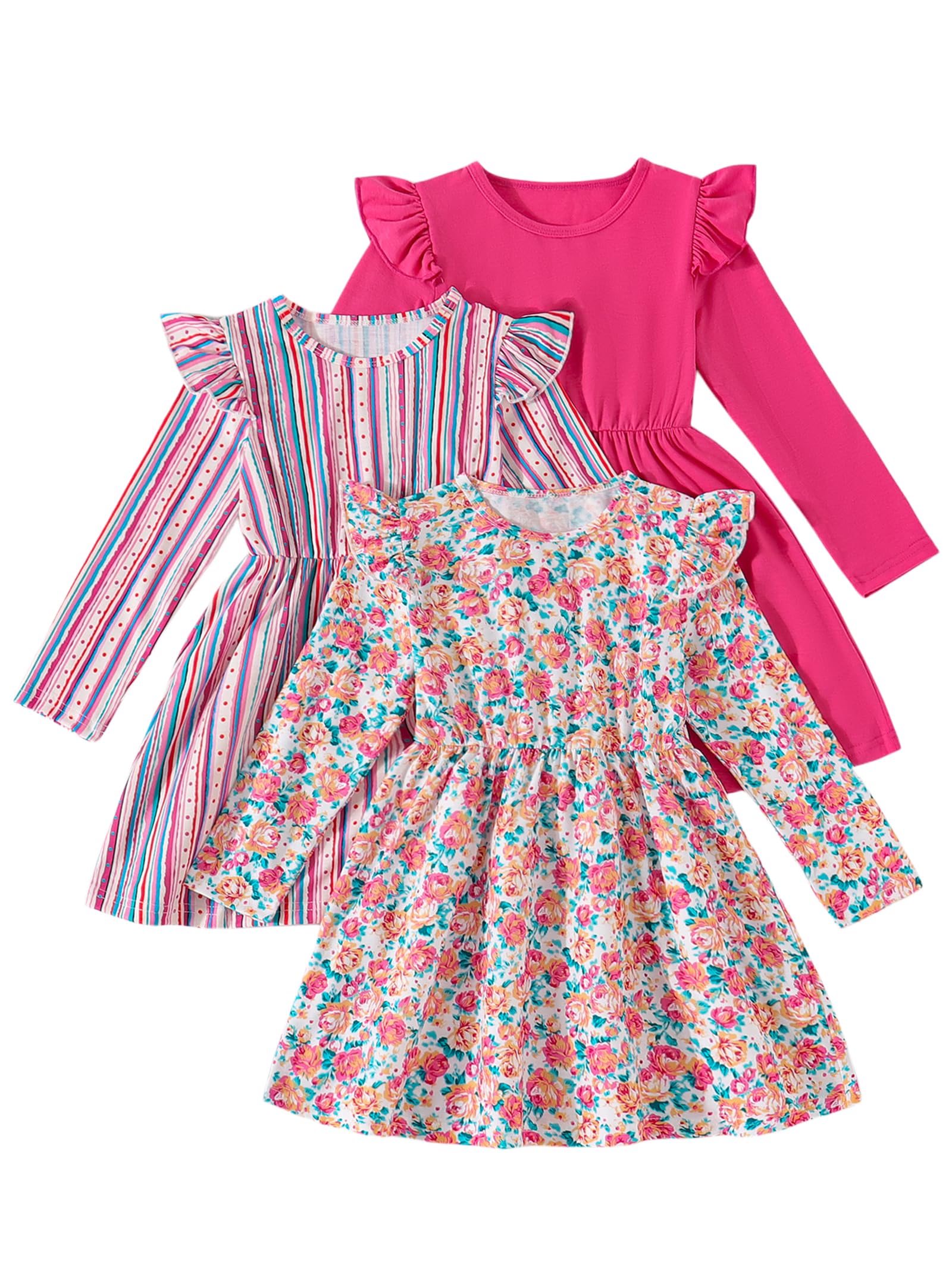 Girls Dresses Toddler Girls Dress 3-Pack Casual Party Print Skater A-line Dress Sundress