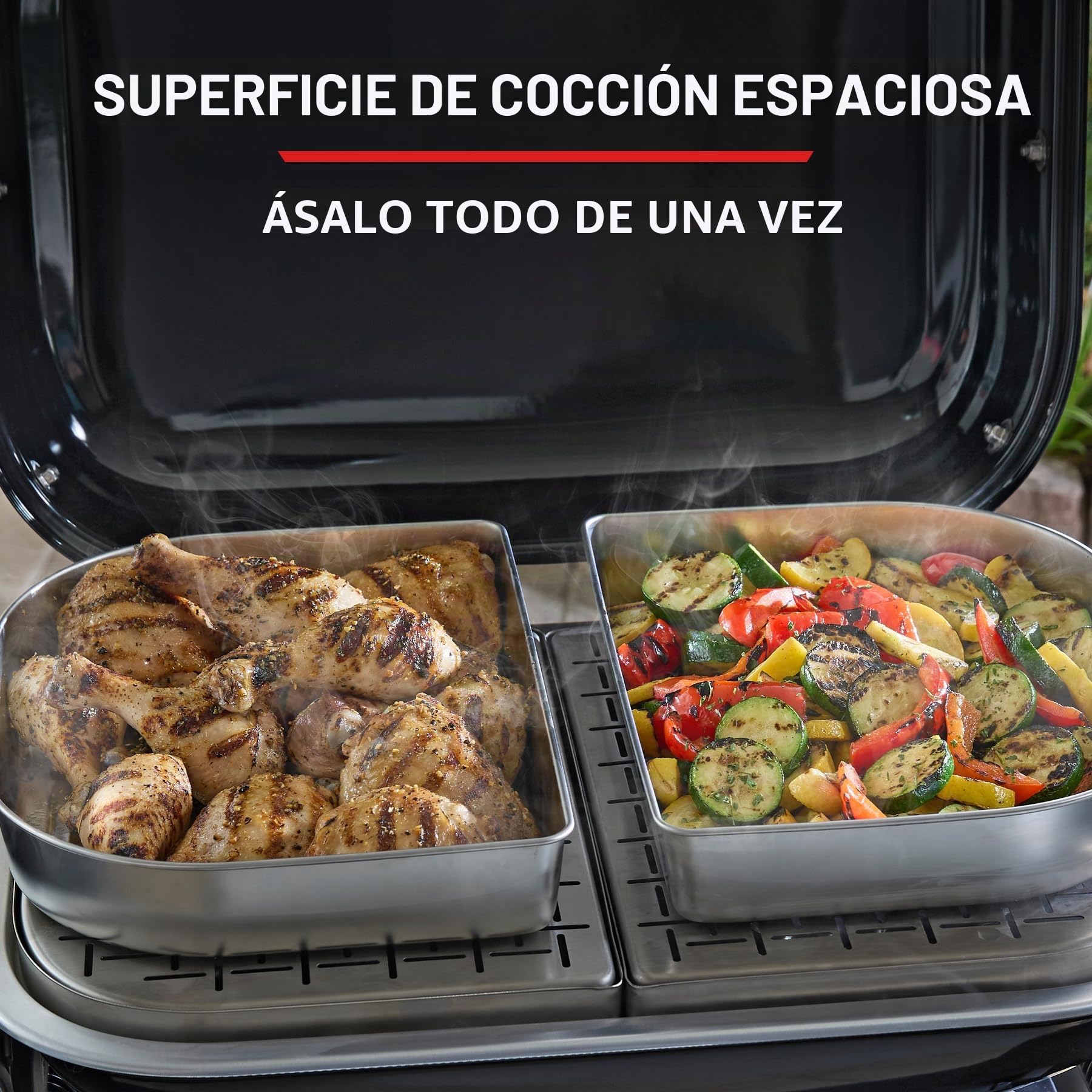 Weber Lumin Barbacoa eléctrica, hasta 315 °C, con termómetro Integrado en la Tapa, Parrillas de Hierro esmaltado, Superficie de cocción de 33 x 49 cm, Negro (1502045)