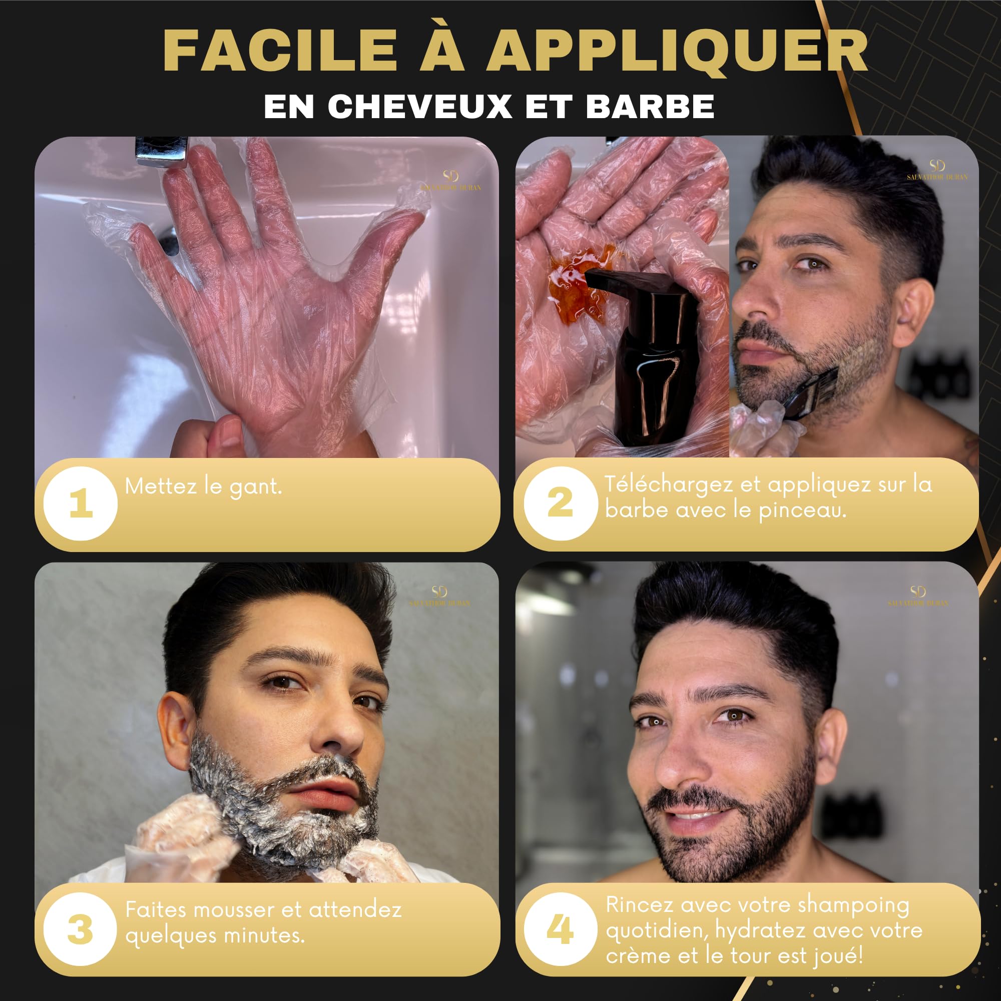 Shampoing Colorant - Teinture Barbe Homme - Teinture Barbe - Shampoing Colorant Noir - 40 Applications - Salvathor Duran - 500 ml