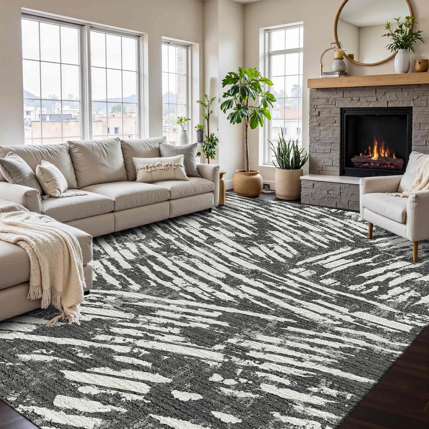 Tapis de chambre abstrait beige pour couloir et terrasse 120x160