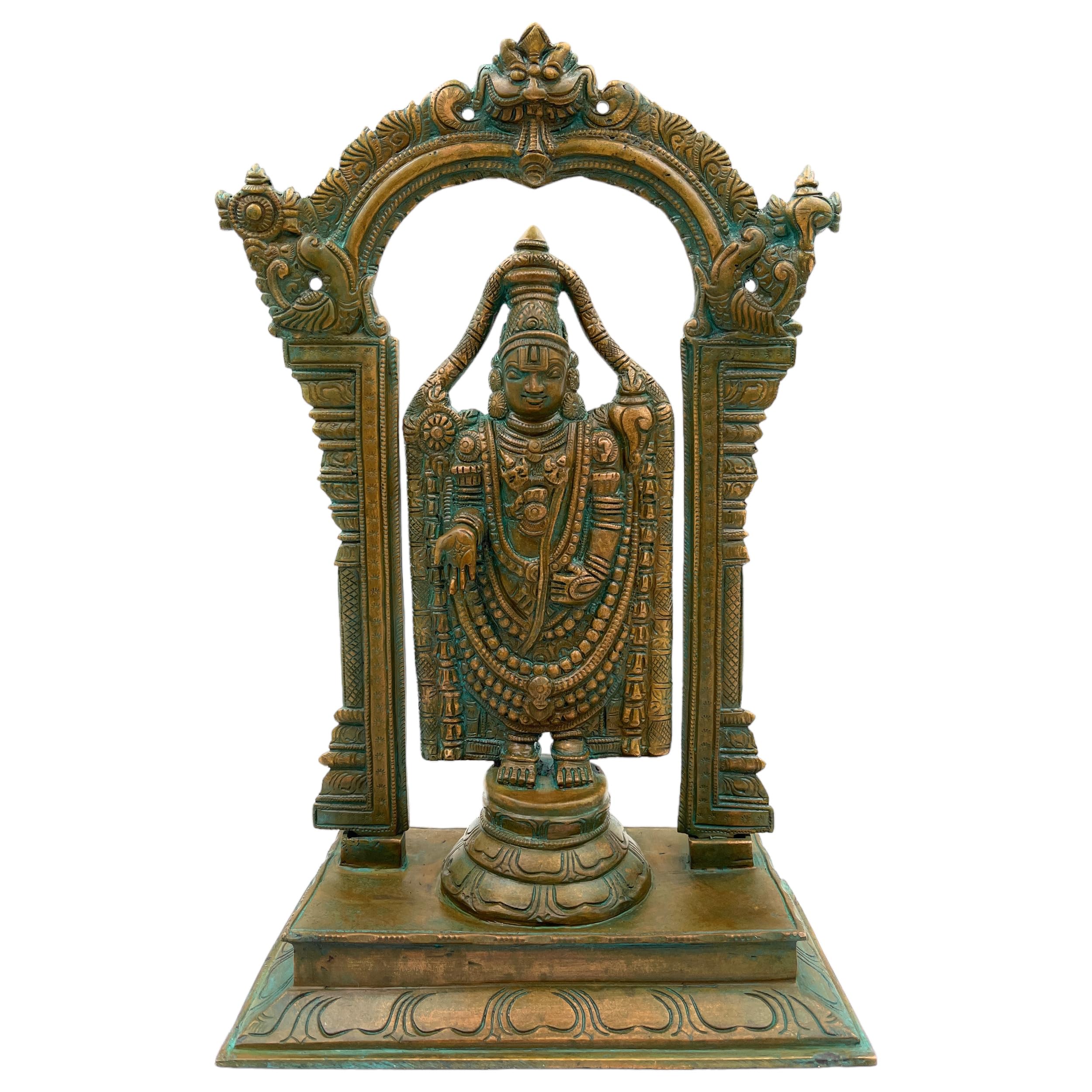Bhunes Bronze Venkateswara Idols with Prabhavali, Lord Srinivasa Balaji Figurine, Tirupati Timmappa Silai, Govinda Statue, Perumal Sculpture,Brown, 13 Inch, 1 Piece