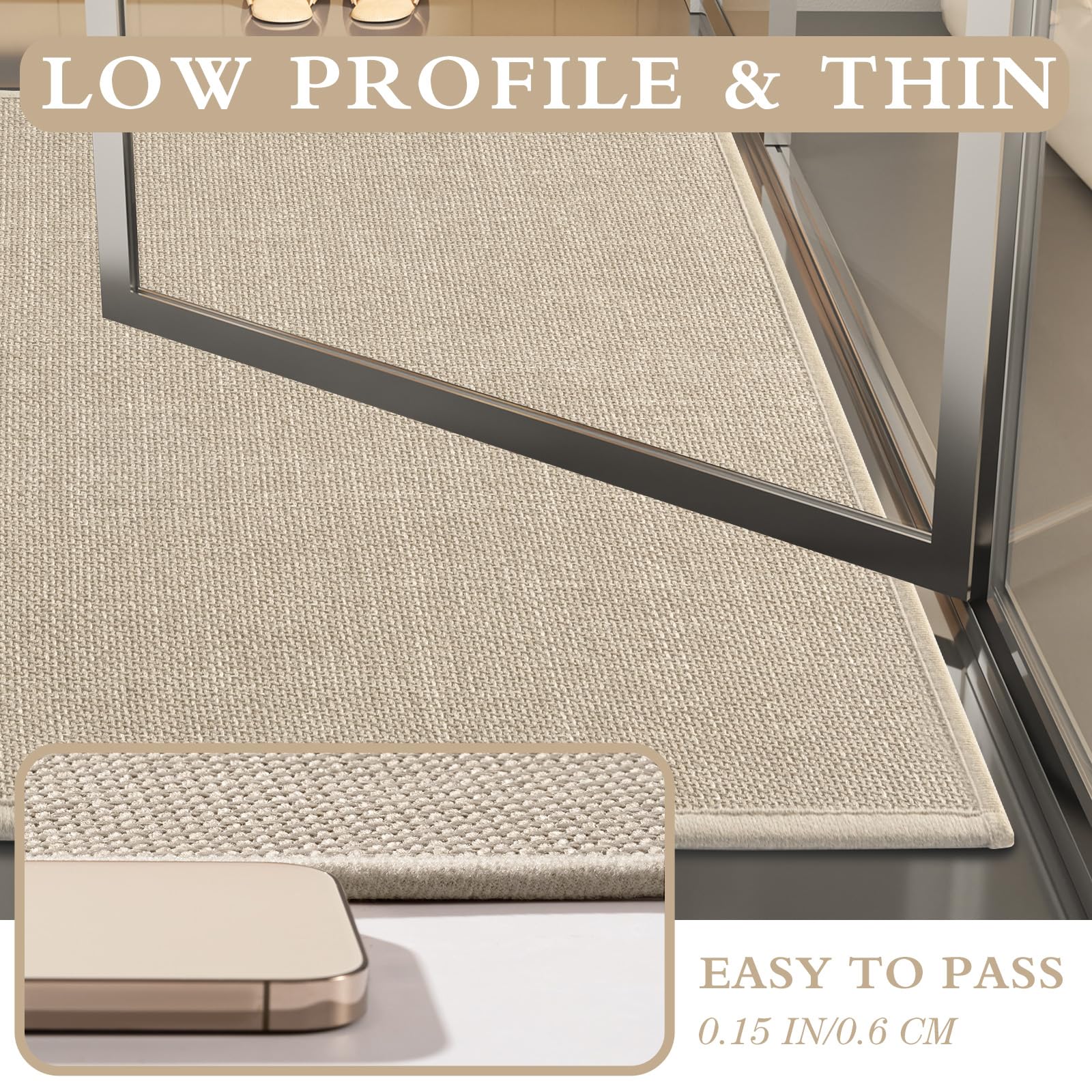 YIHOUSE Set di 5 tappetini da bagno assorbenti, antiscivolo, lavabili, ad asciugatura rapida, sottili, per WC e pavimento, colore: beige
