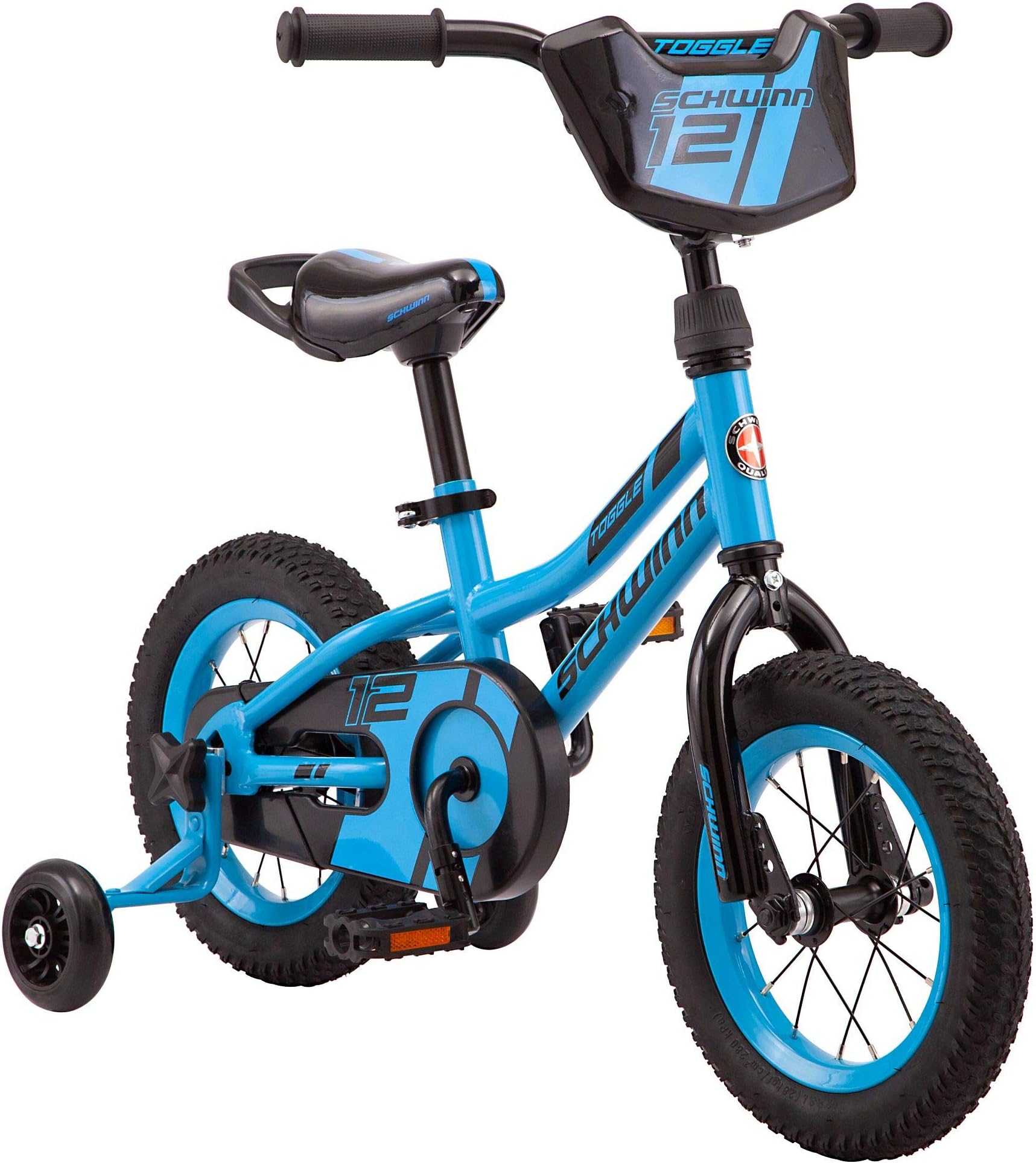 Schwinn Hopscotch & Toggle Kids Bike, Boys and Girls Bicycle, 12-16-Inch Wheels, Removable Training Wheels for 2-4 Year Olds, Saddle with Handle for Assistance, Easy Tool-Free Assembly