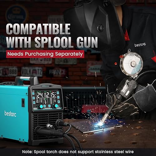 Vista 21 de bestarc Soldador MIG de 145 amperios, 110 V 220 V Flux Core MIG/Lift TIG/Stick 4 en 1, máquina de soldadura de pantalla LED grande, IGBT Inverter