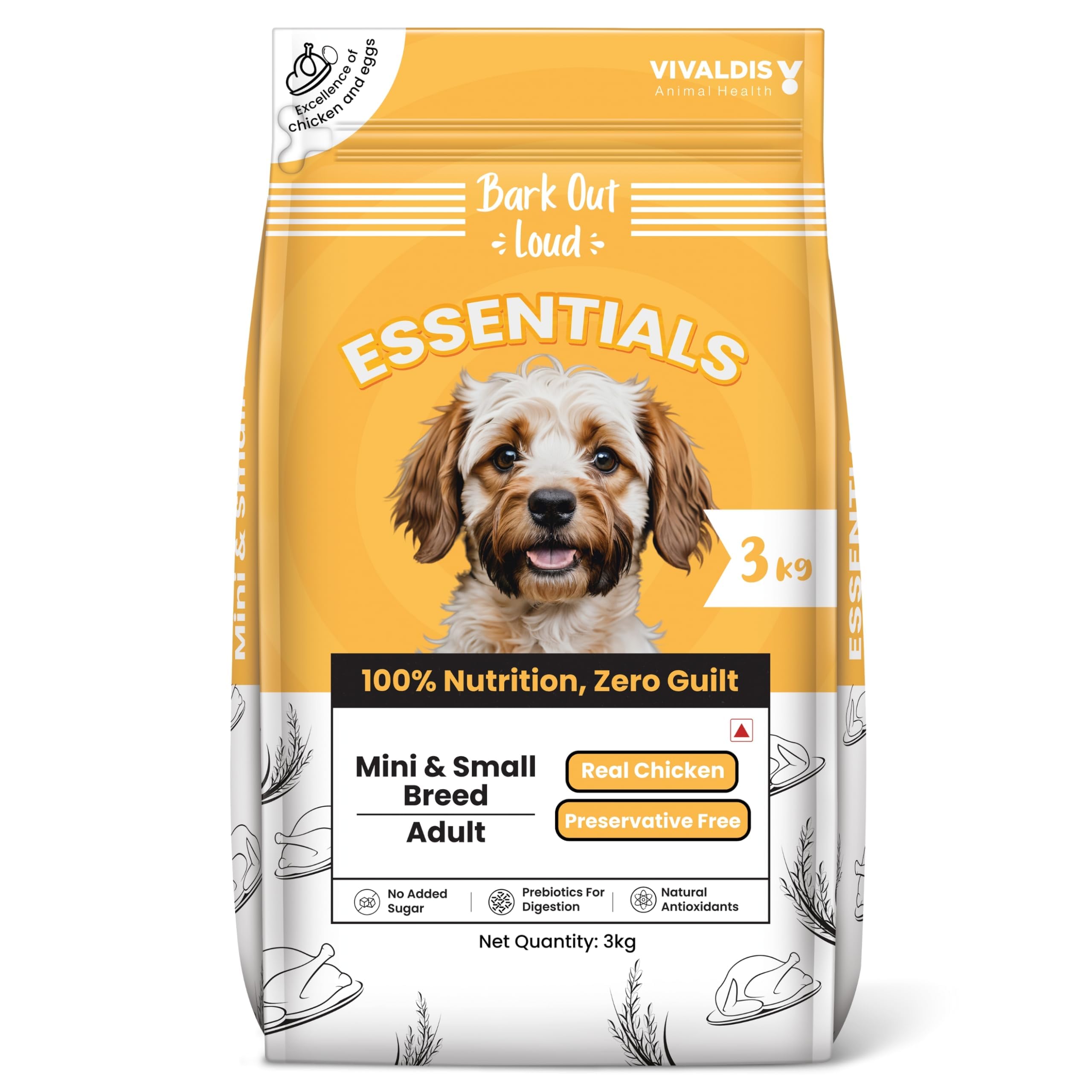 ESSENTIALS ,Vivaldis - Adult Dry Dog Food, Tailored Nutrition for Mini & Small Breeds, Chicken & Egg Prebiotics, Fish Oil for Immunity (3kg)