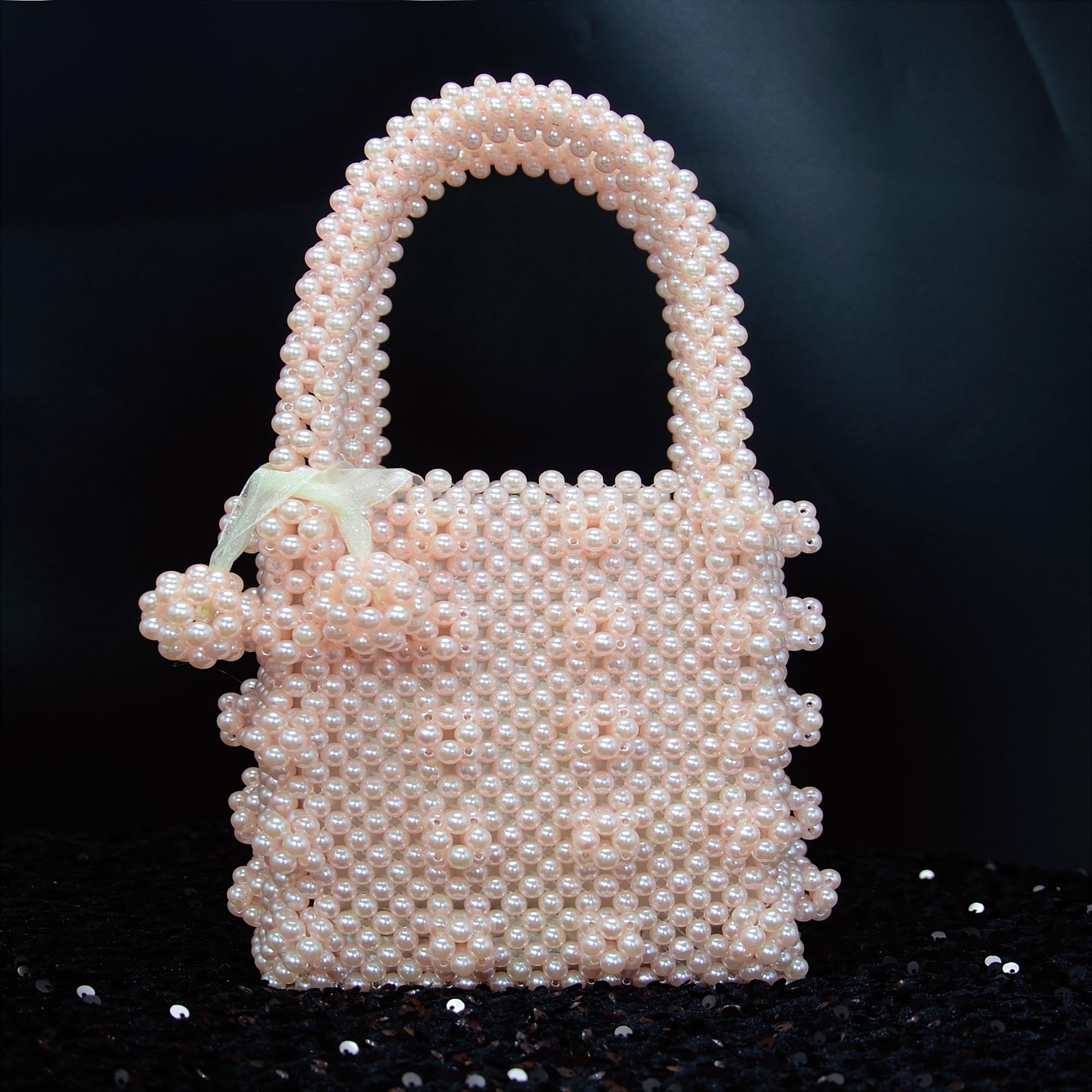 Miuco Womens Beaded Handbags Handmade Weave Crystal Pearl Tote Bags