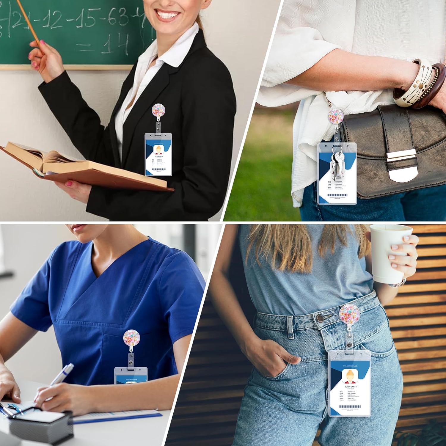 Soleebee 24'' Retractable Badge Holder, Colorful Sequins Badge Reels with Belt Clip ID Name Badge Clip for Nurse Doctor Teacher Student (Star) - Image 7